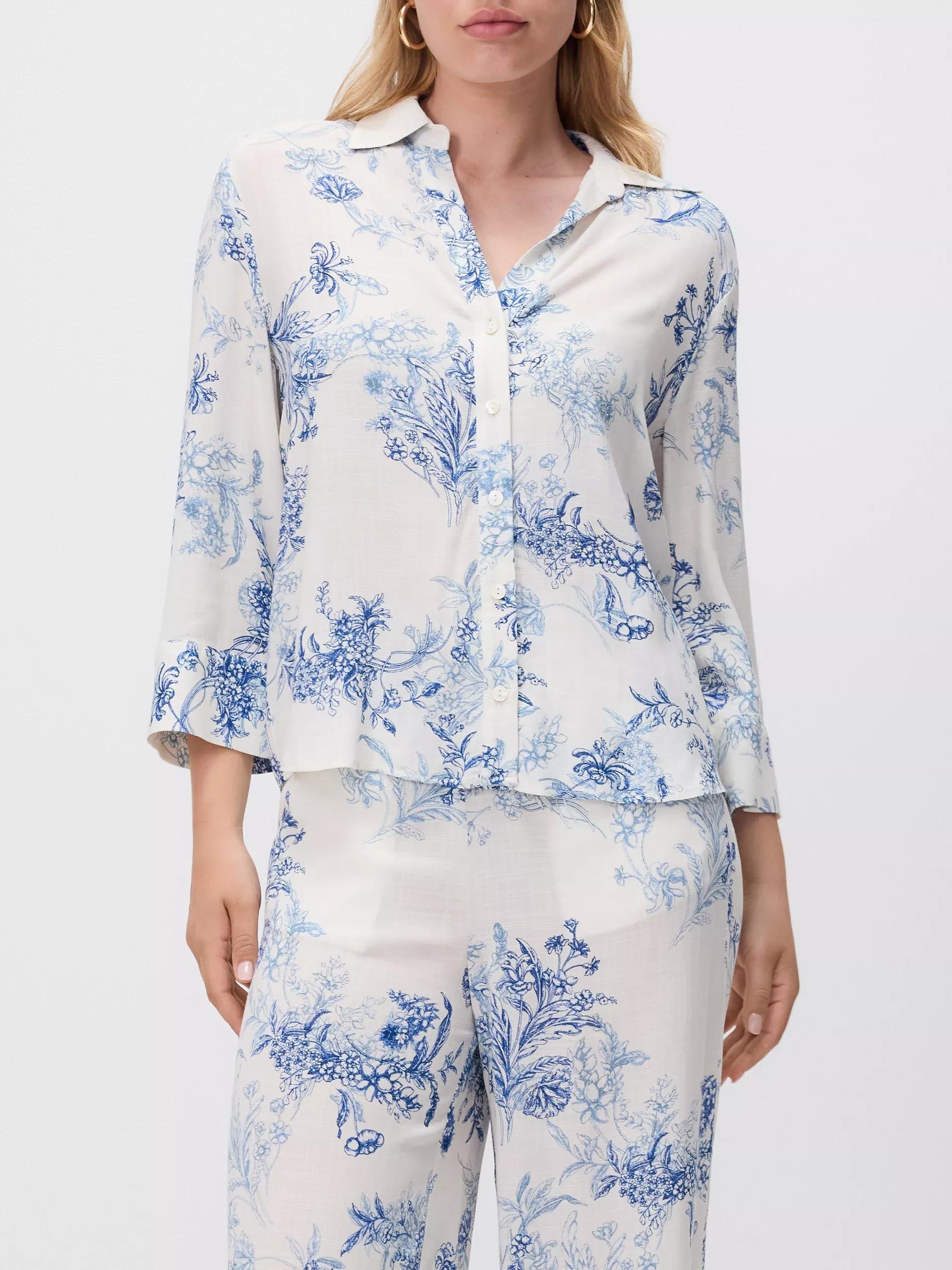 Blue Patterned Viscose Shirt, Blue, large image number 2