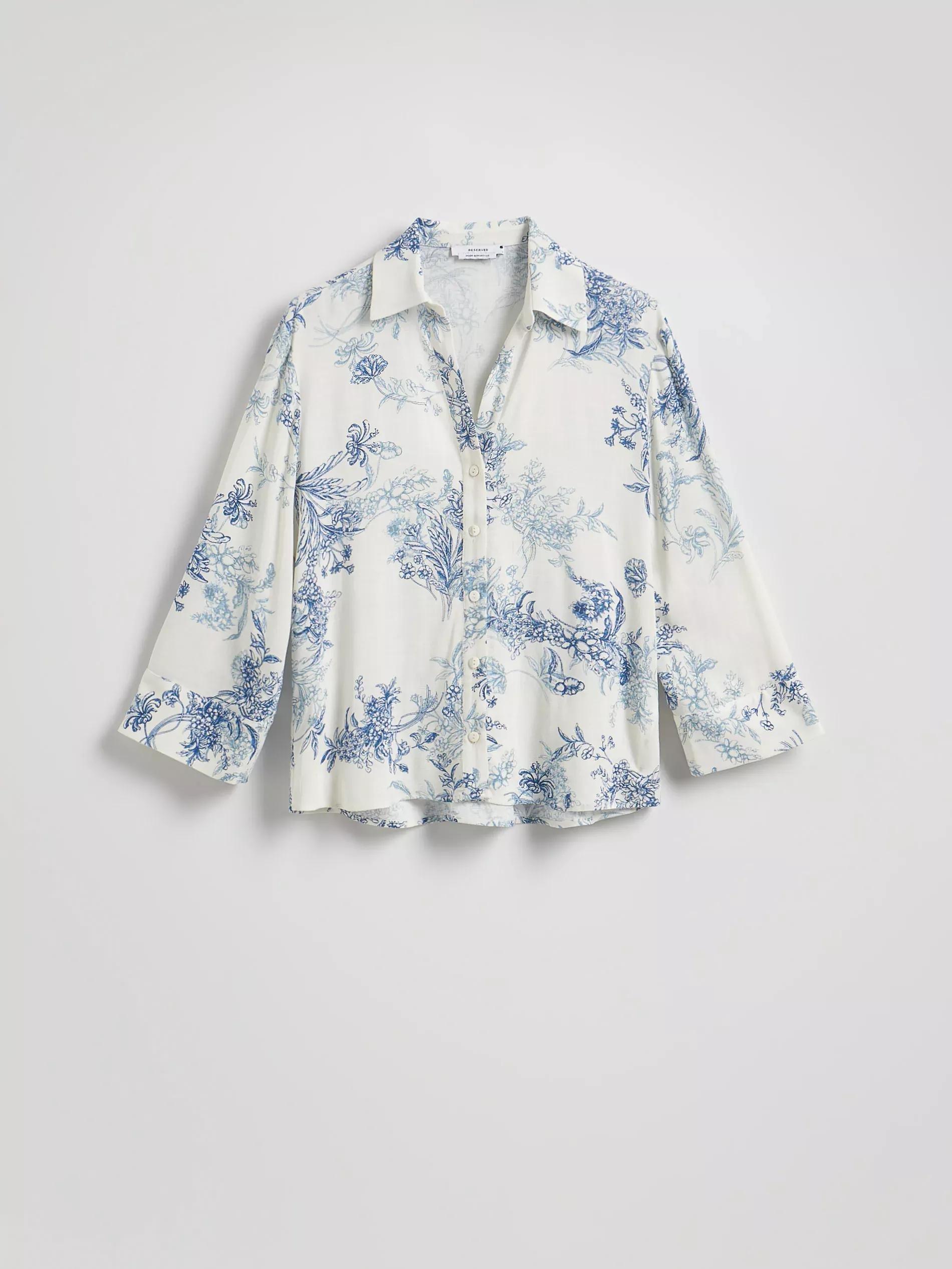 Blue Patterned Viscose Shirt, Blue, large image number 4