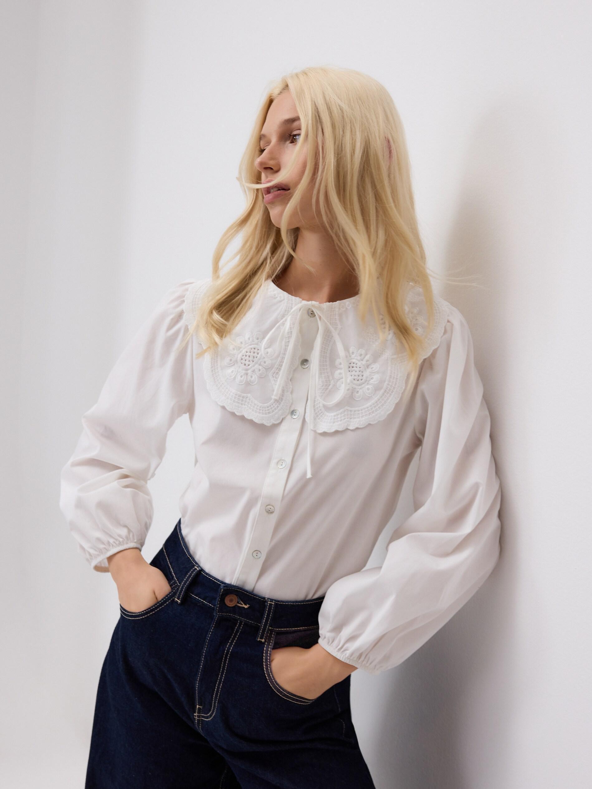 White Shirt With Decorative Collar, White, large image number 0