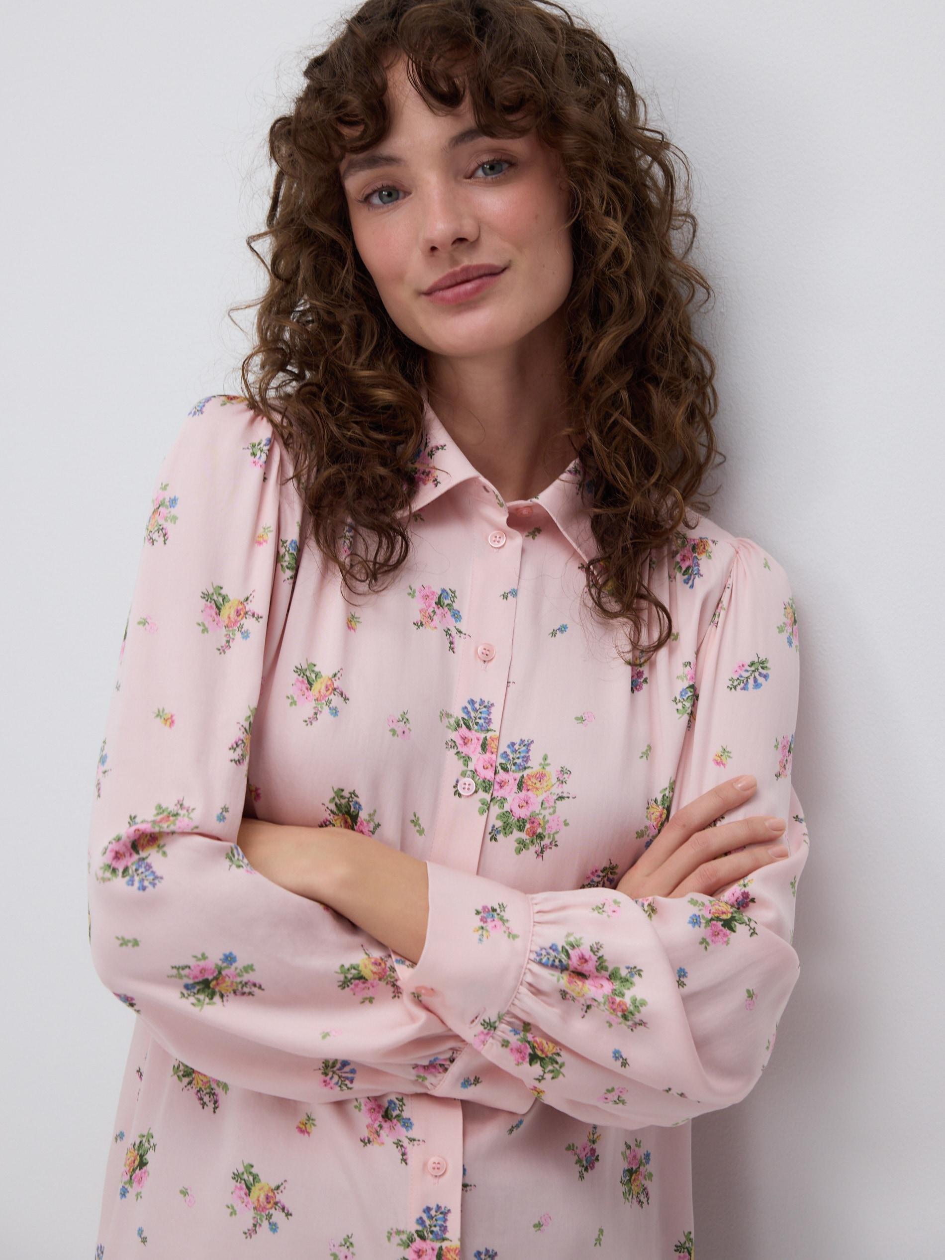 Pink Patterned Viscose Shirt, Pink, medium