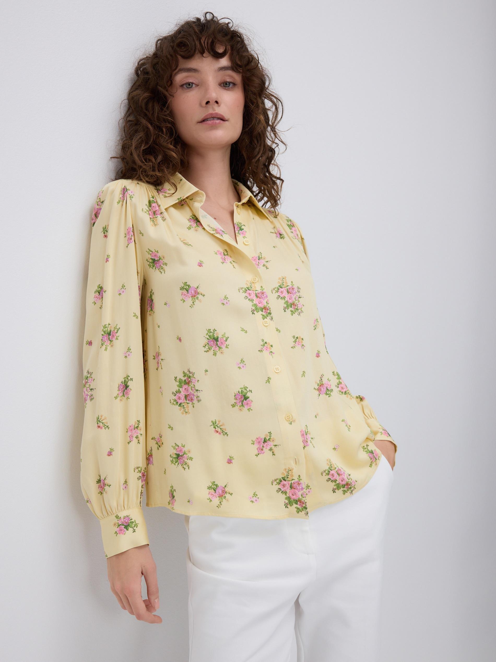 Yellow Patterned Viscose Shirt, Yellow, large image number 0