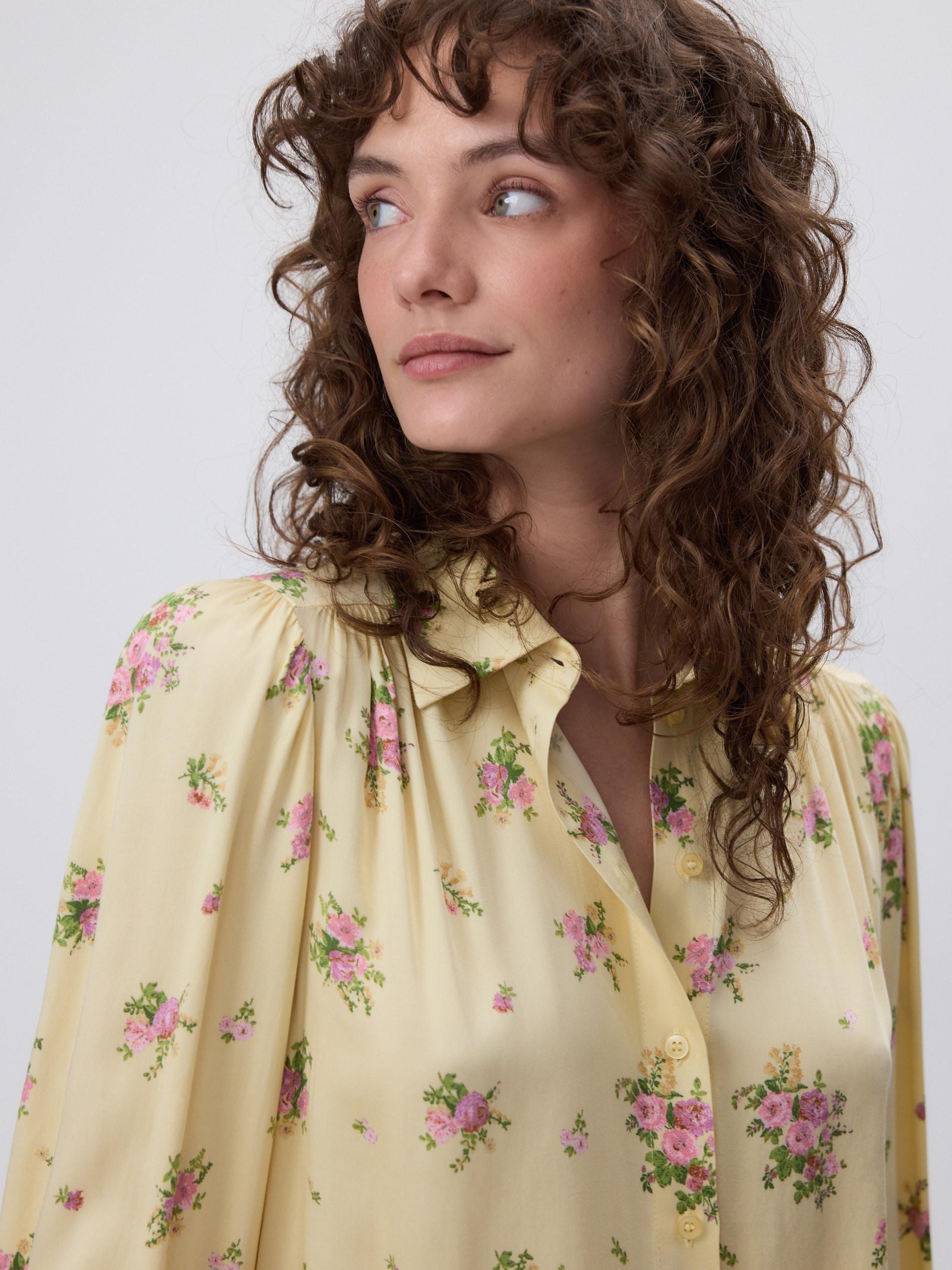 Yellow Patterned Viscose Shirt, Yellow, large image number 1