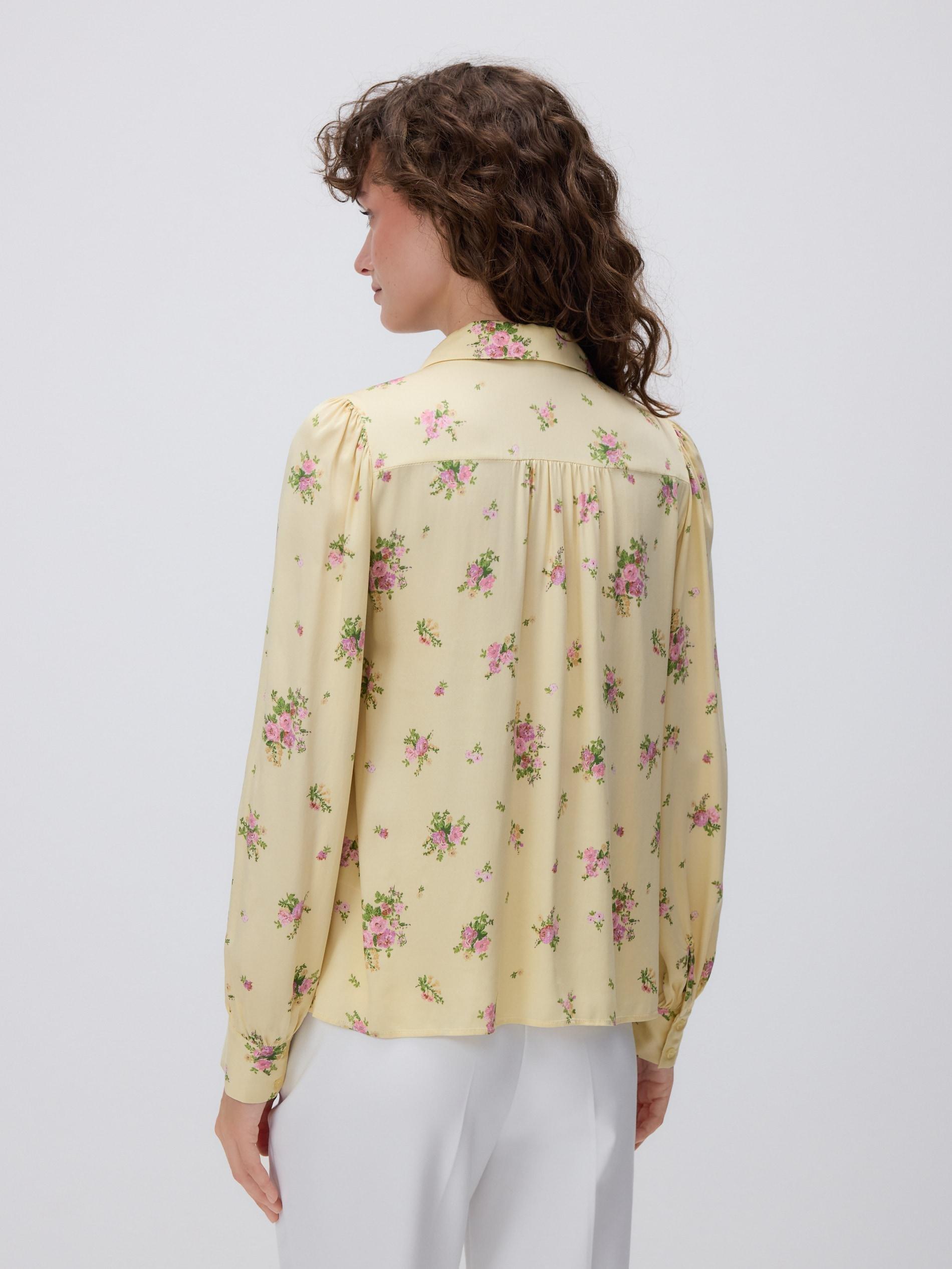 Yellow Patterned Viscose Shirt, Yellow, medium