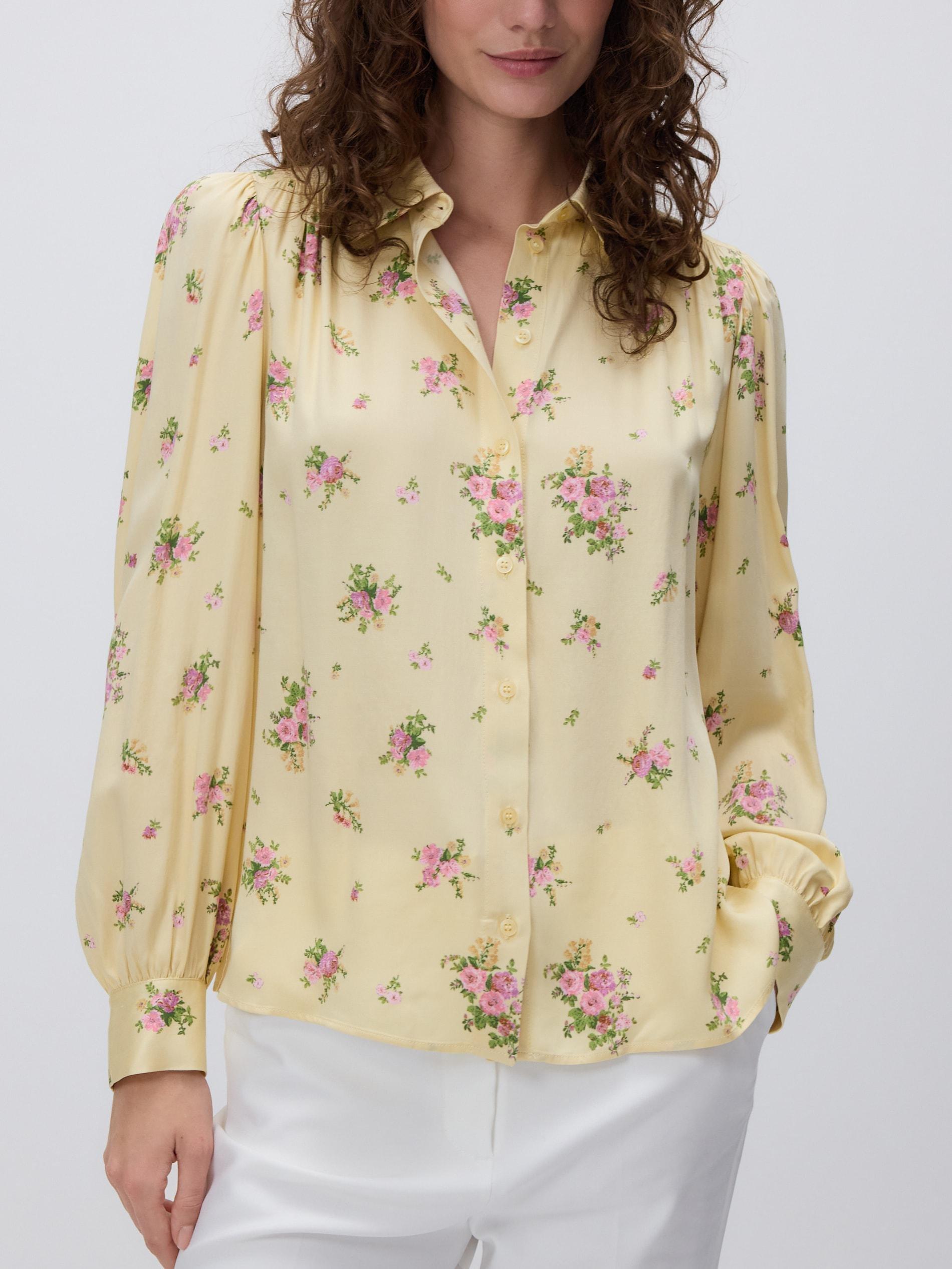 Yellow Patterned Viscose Shirt, Yellow, large image number 3