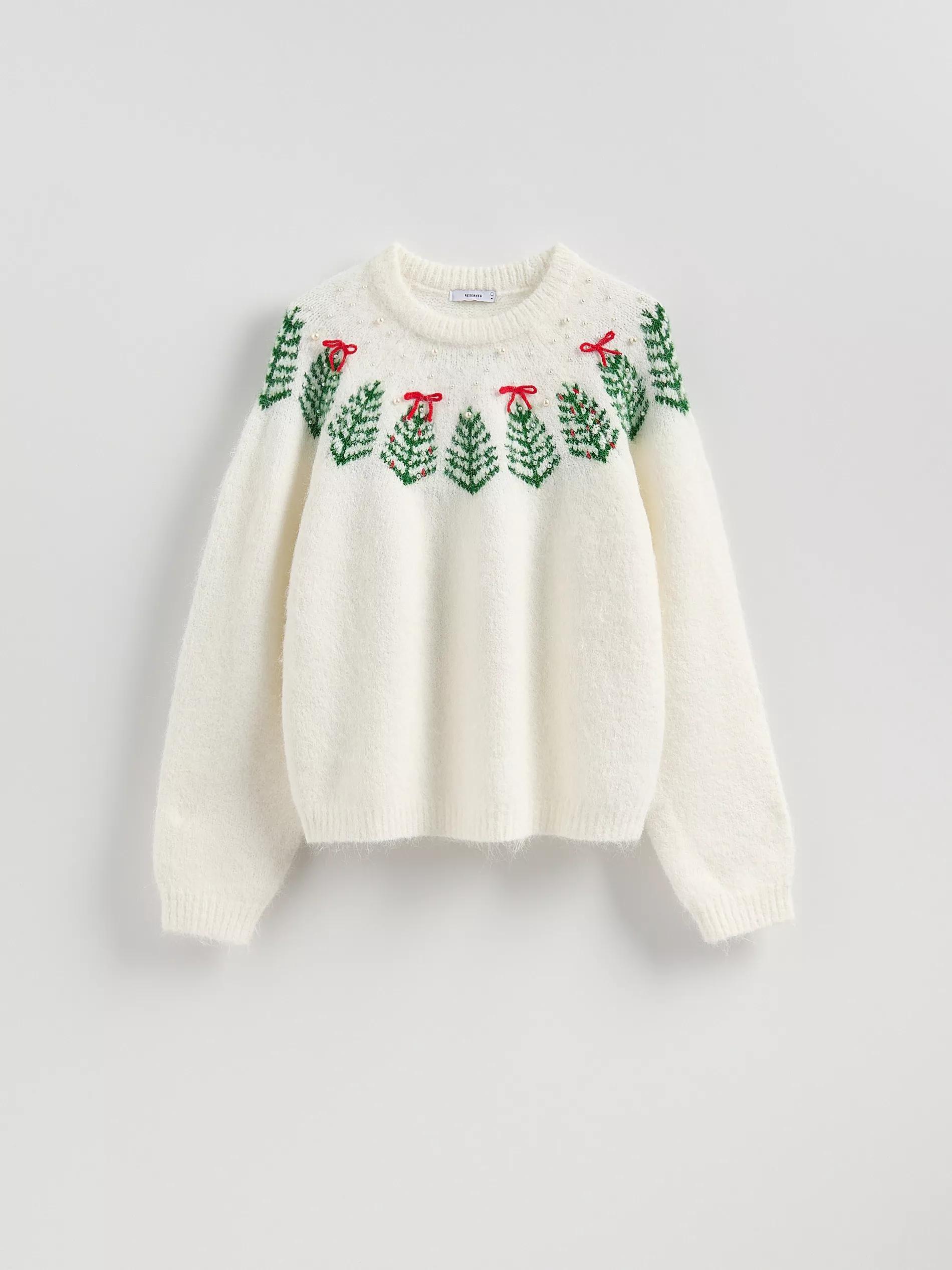 Cream Jumper With Christmas Pattern, Ivory, medium