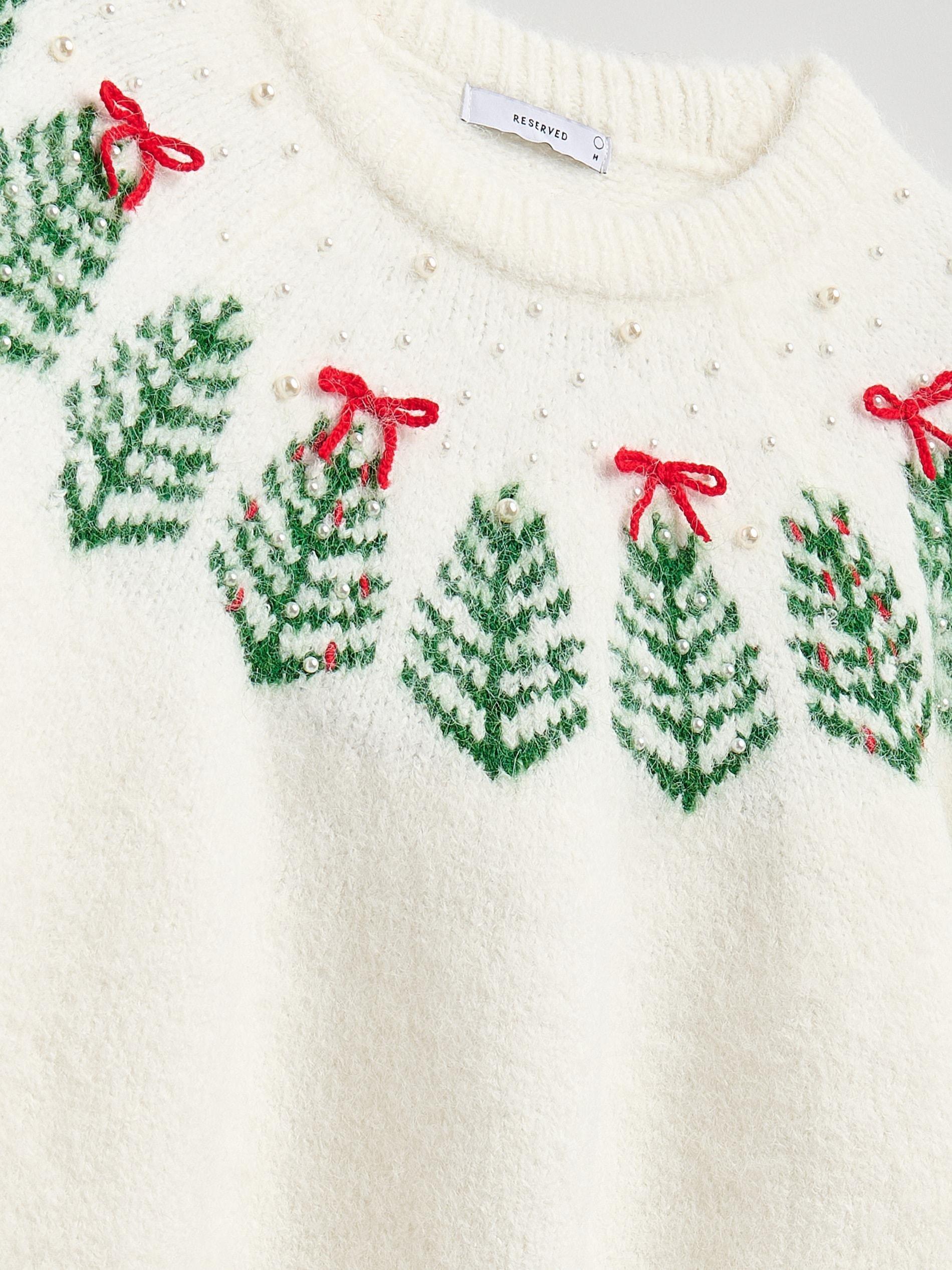 Cream Jumper With Christmas Pattern, Ivory, large image number 1