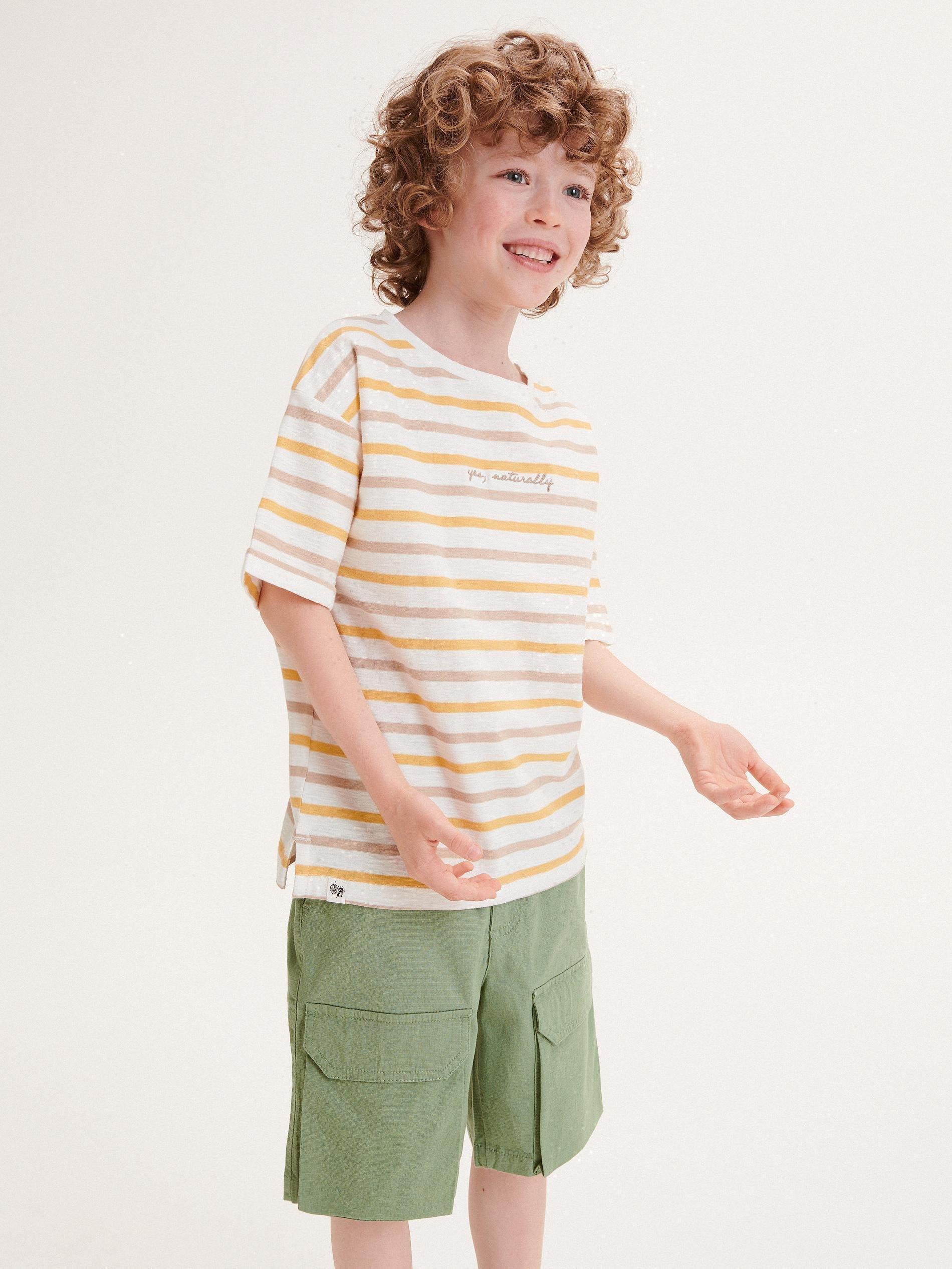 Cream Striped T-Shirt, Kids Boys, , large image number 0
