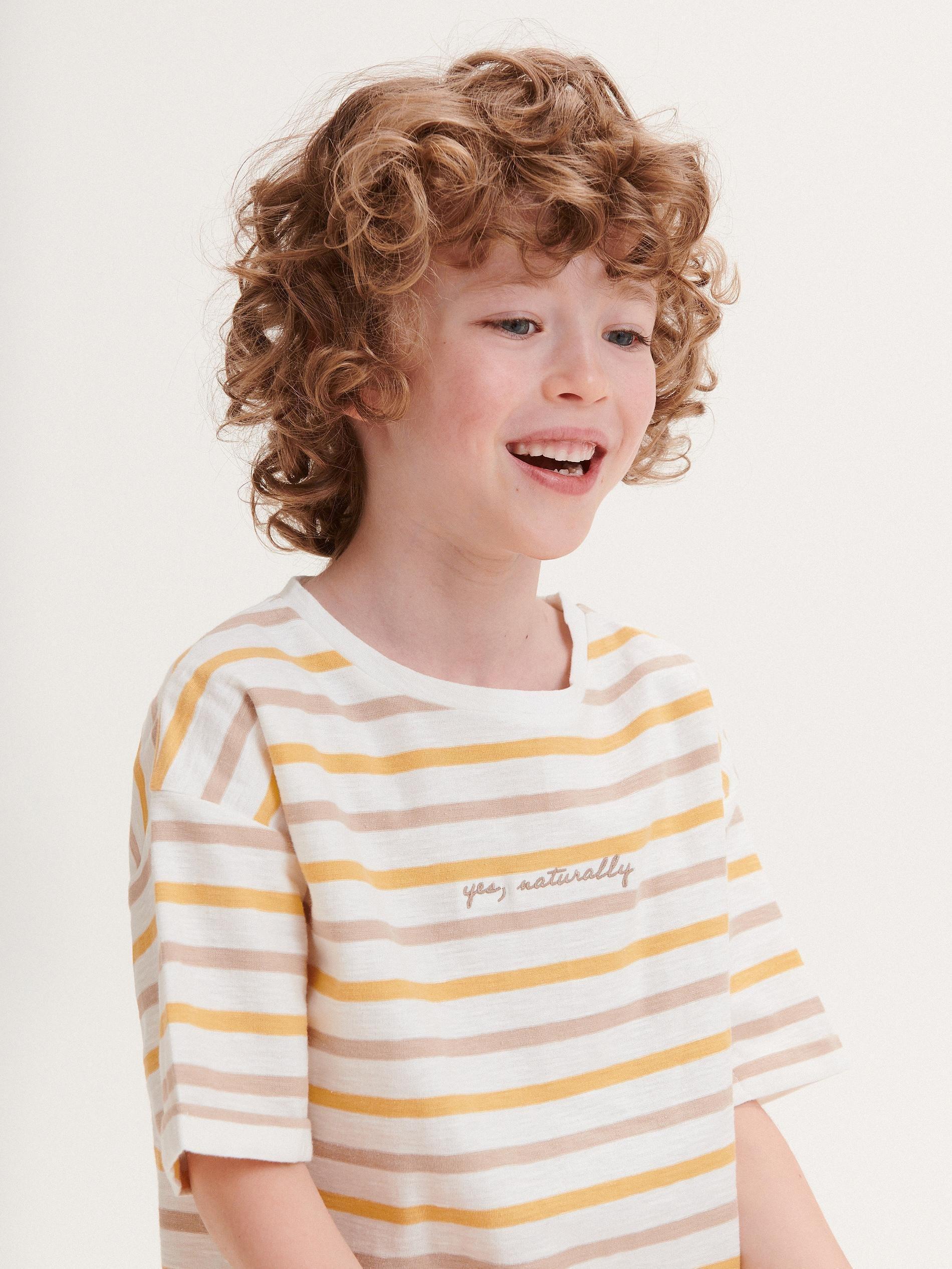 Cream Striped T-Shirt, Kids Boys, , large image number 1