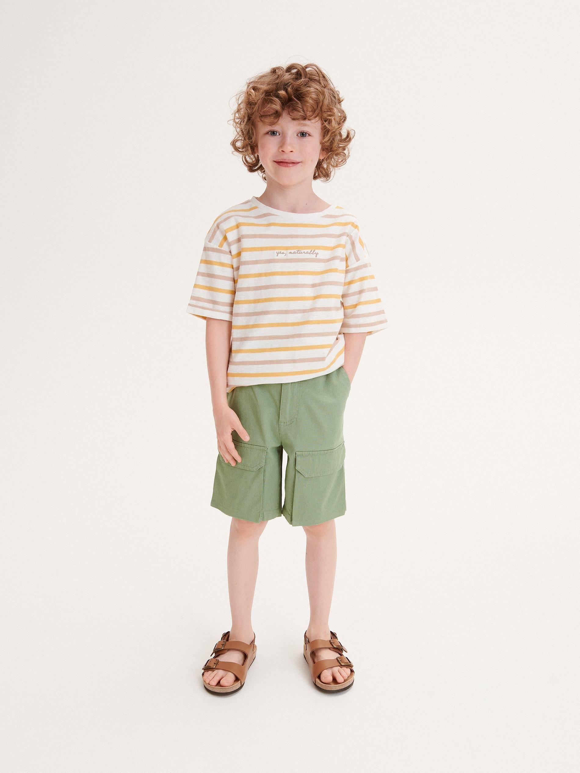 Cream Striped T-Shirt, Kids Boys, , large image number 2