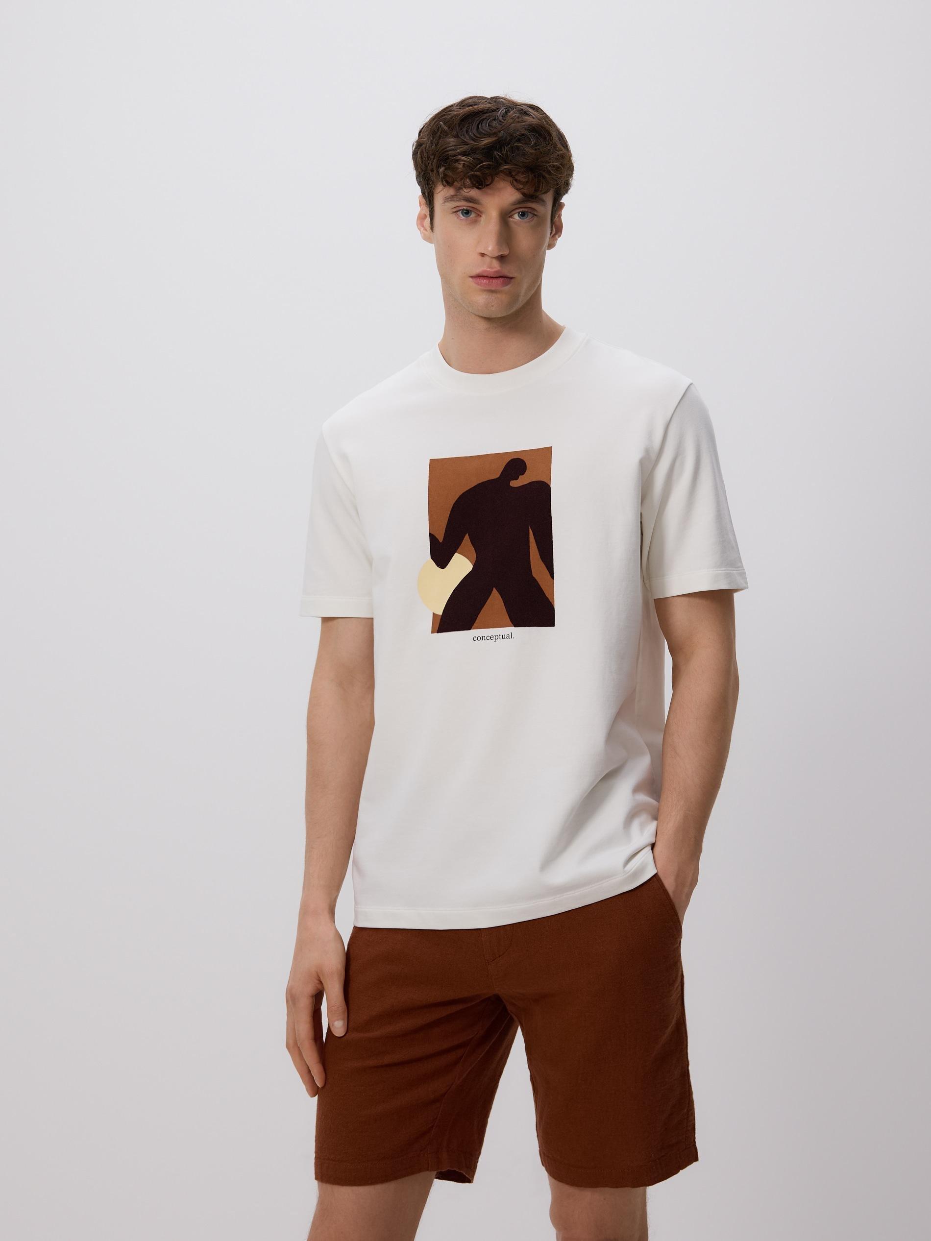 Cream Comfort Fit T-Shirt With Print, Ivory, medium