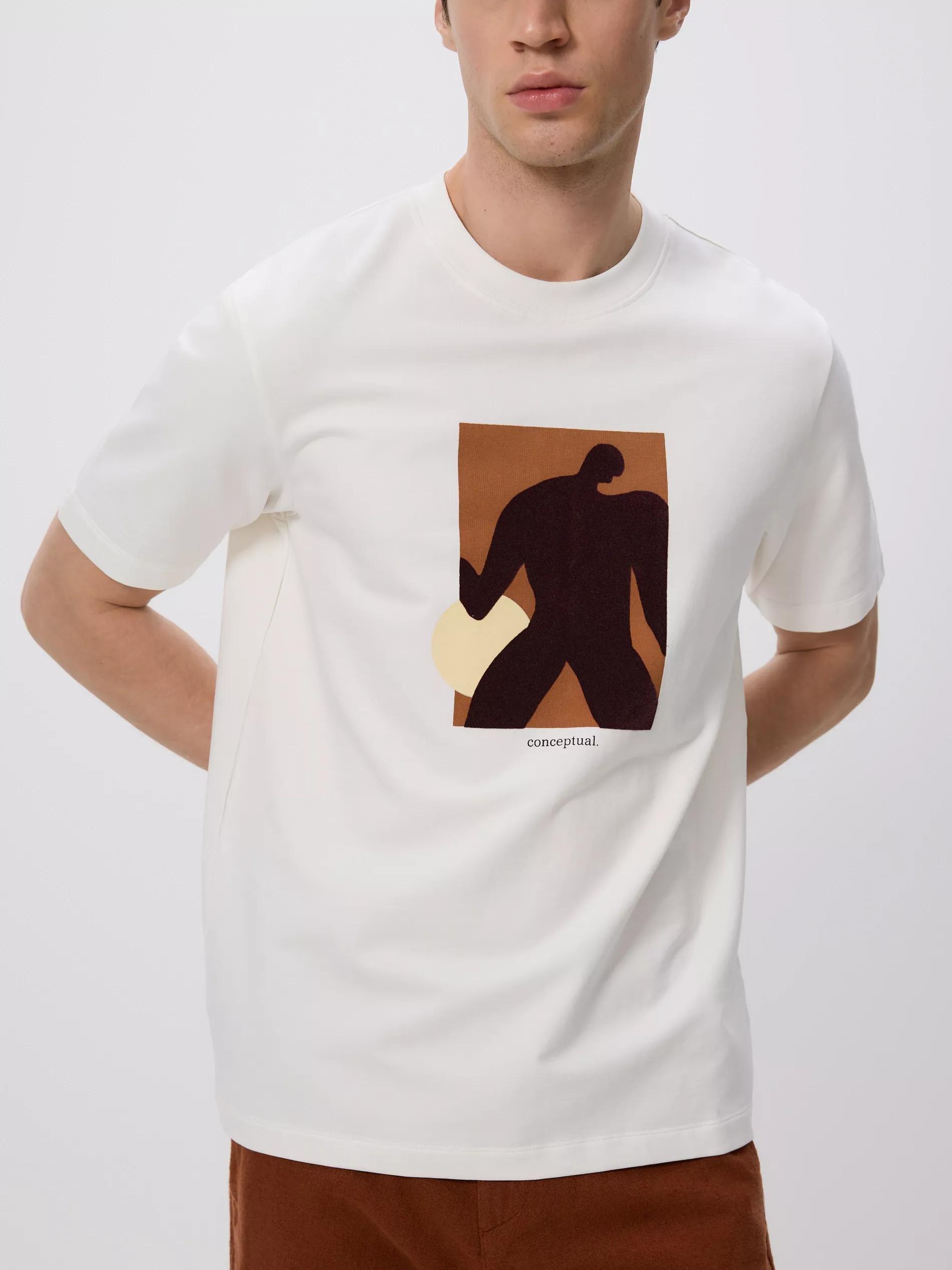 Cream Comfort Fit T-Shirt With Print, Ivory, large image number 1