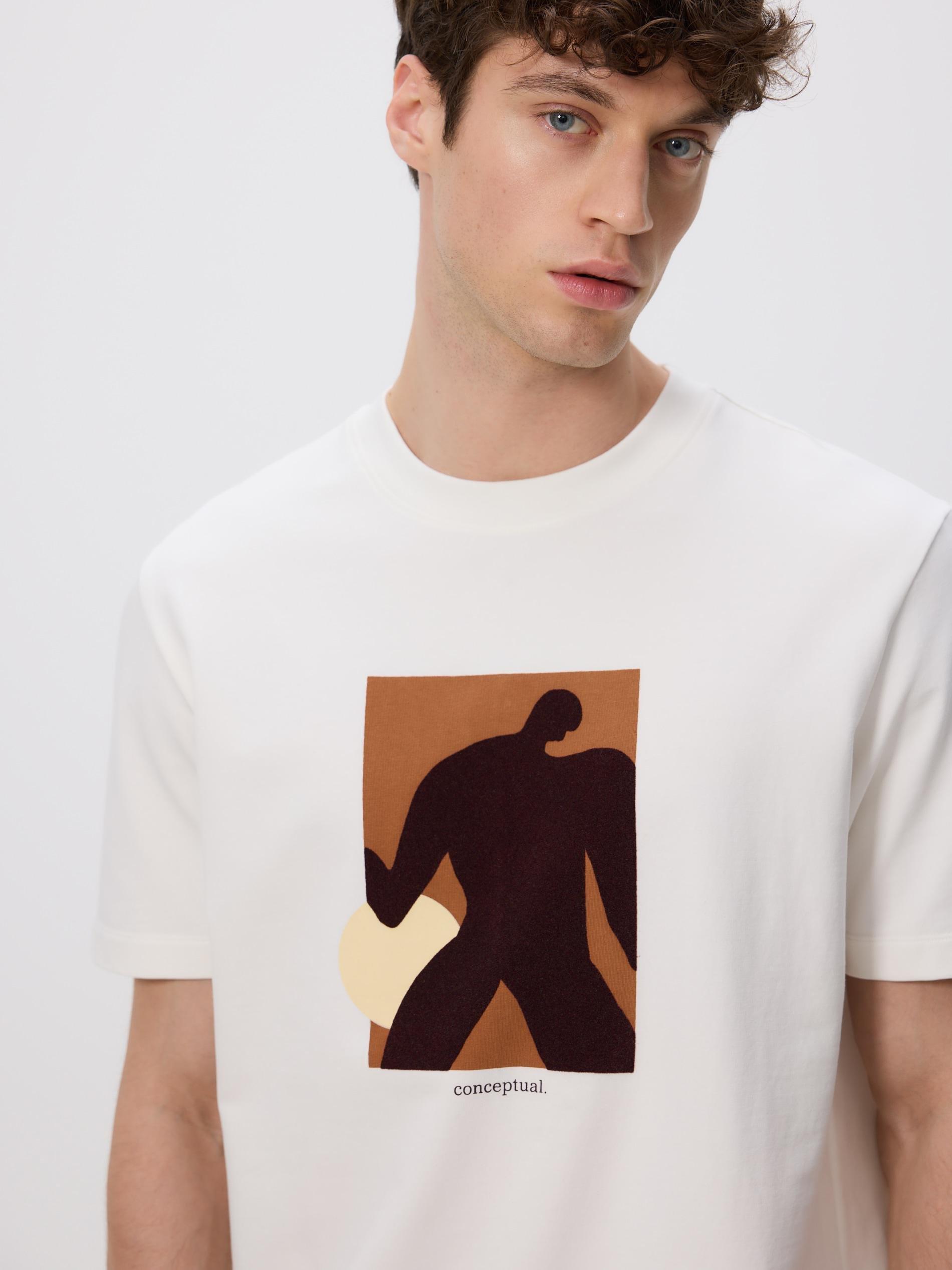 Cream Comfort Fit T-Shirt With Print, Ivory, large image number 2