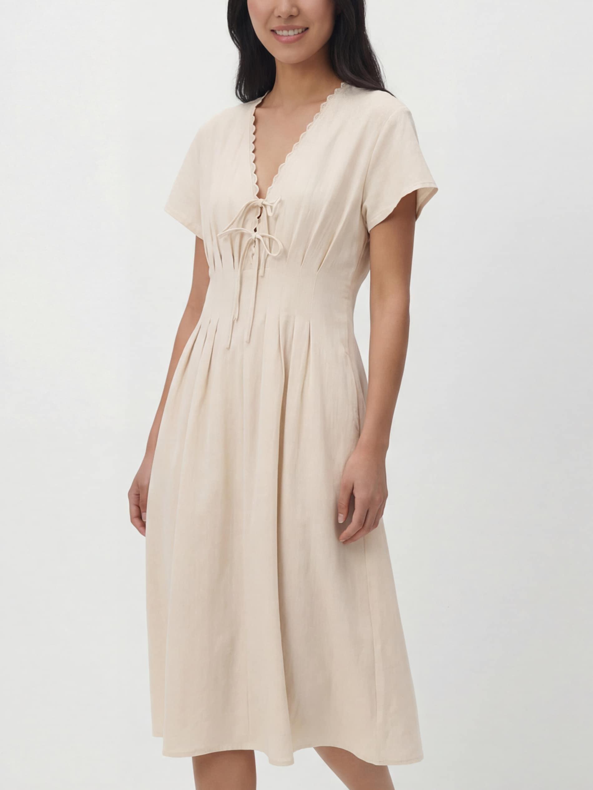 Beige Lyocell Rich Midi Dress, Ivory, large image number 0