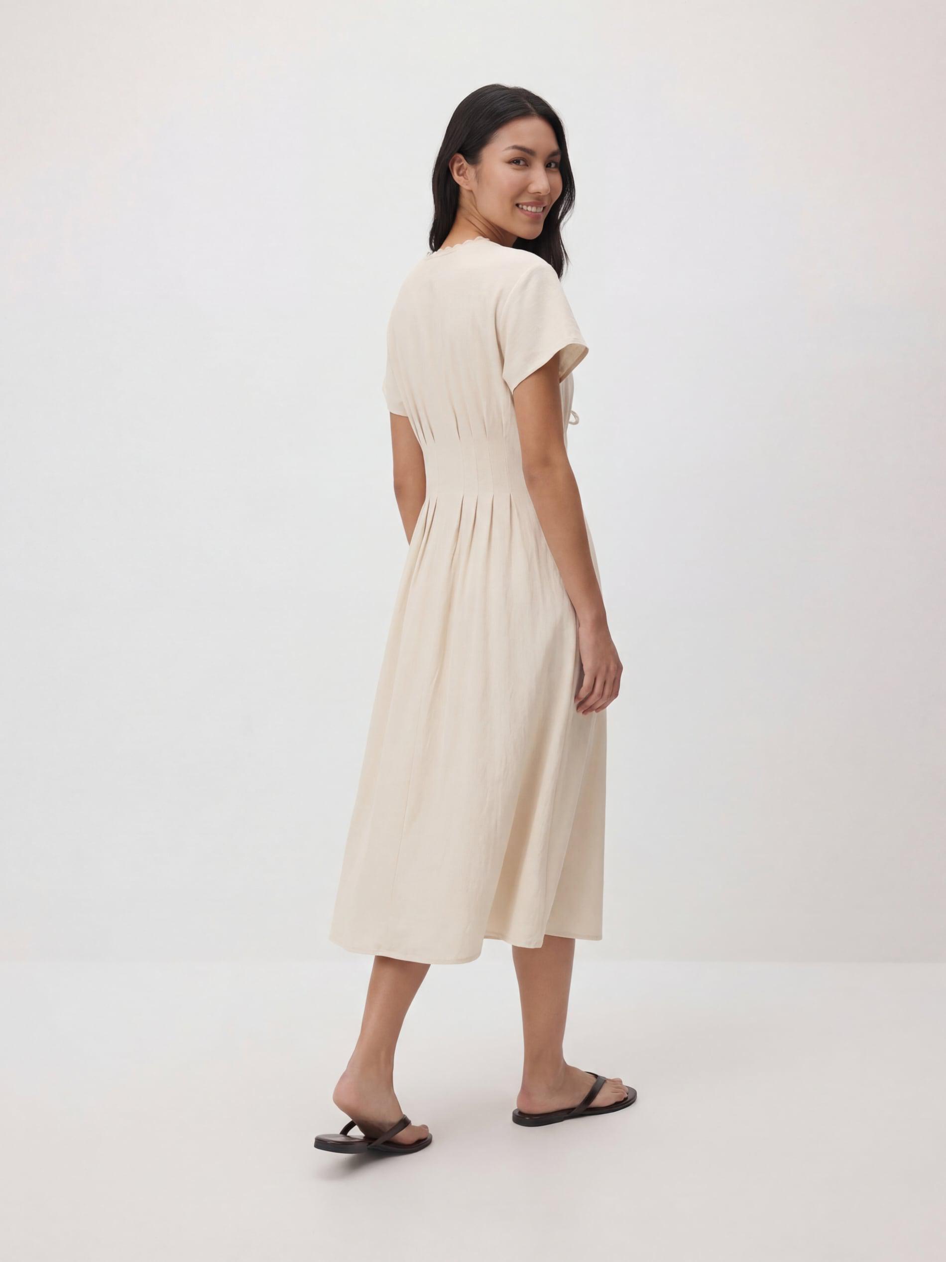 Beige Lyocell Rich Midi Dress, Ivory, medium