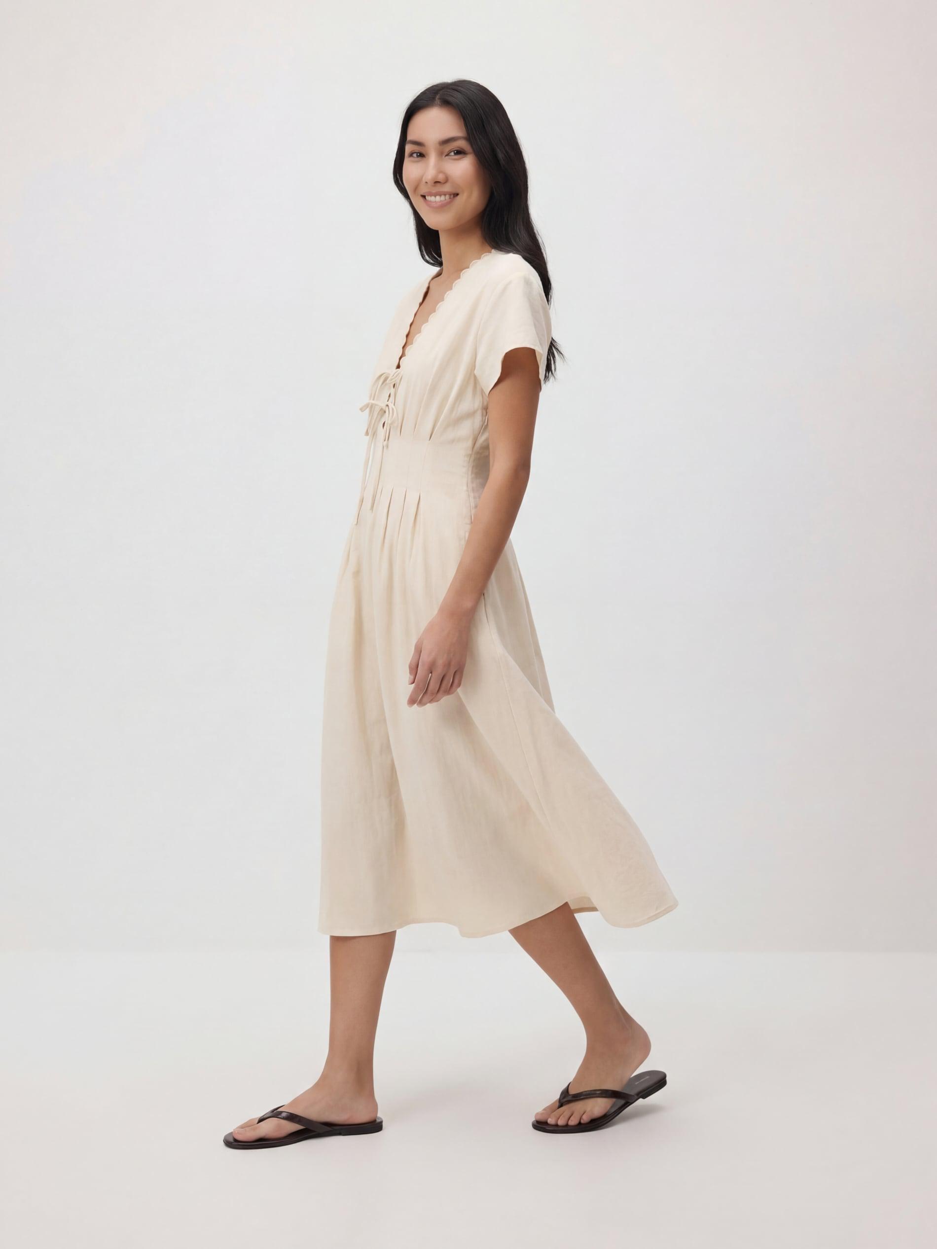 Beige Lyocell Rich Midi Dress, Ivory, large image number 3
