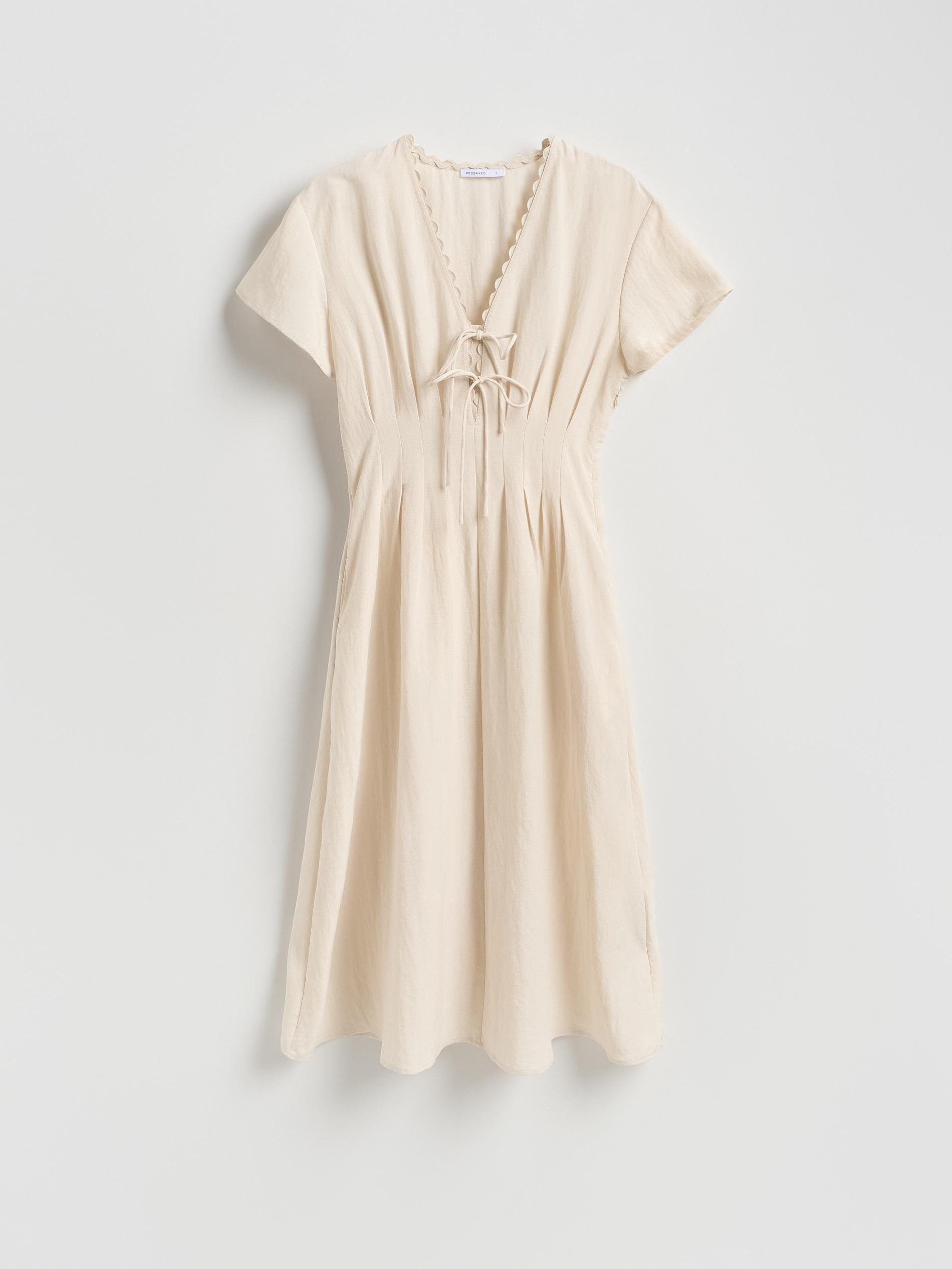 Beige Lyocell Rich Midi Dress, Ivory, large image number 4