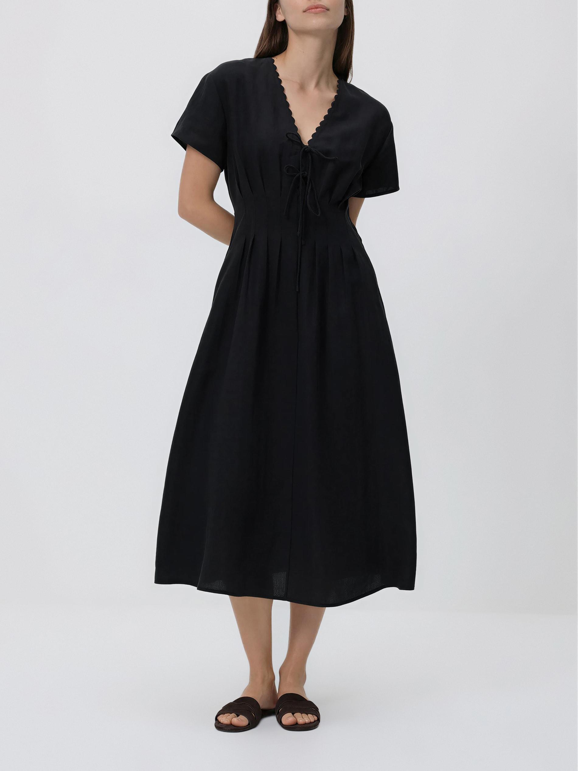 Black Lyocell Rich Midi Dress, Black, large image number 0