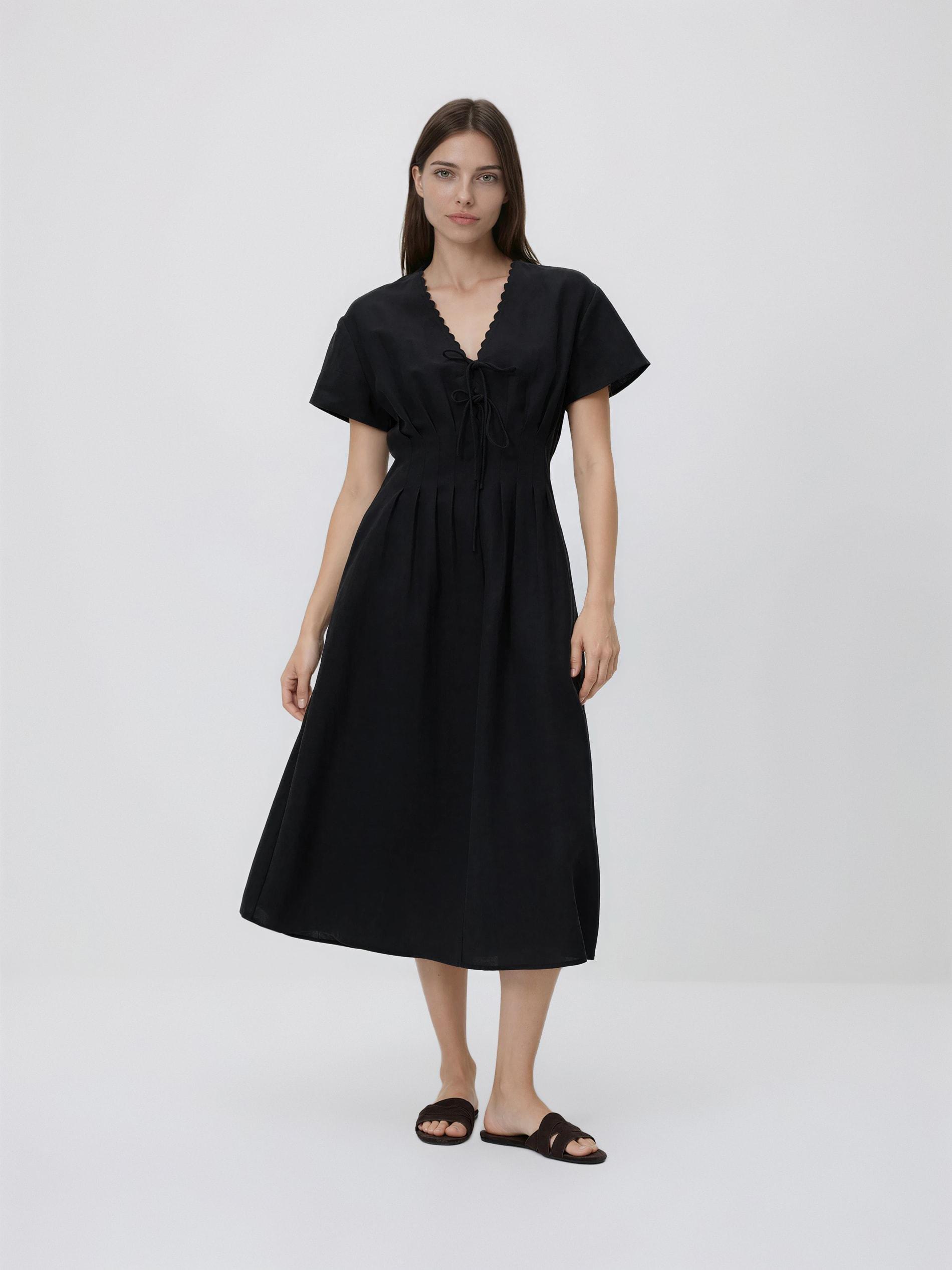 Black Lyocell Rich Midi Dress, Black, large image number 1