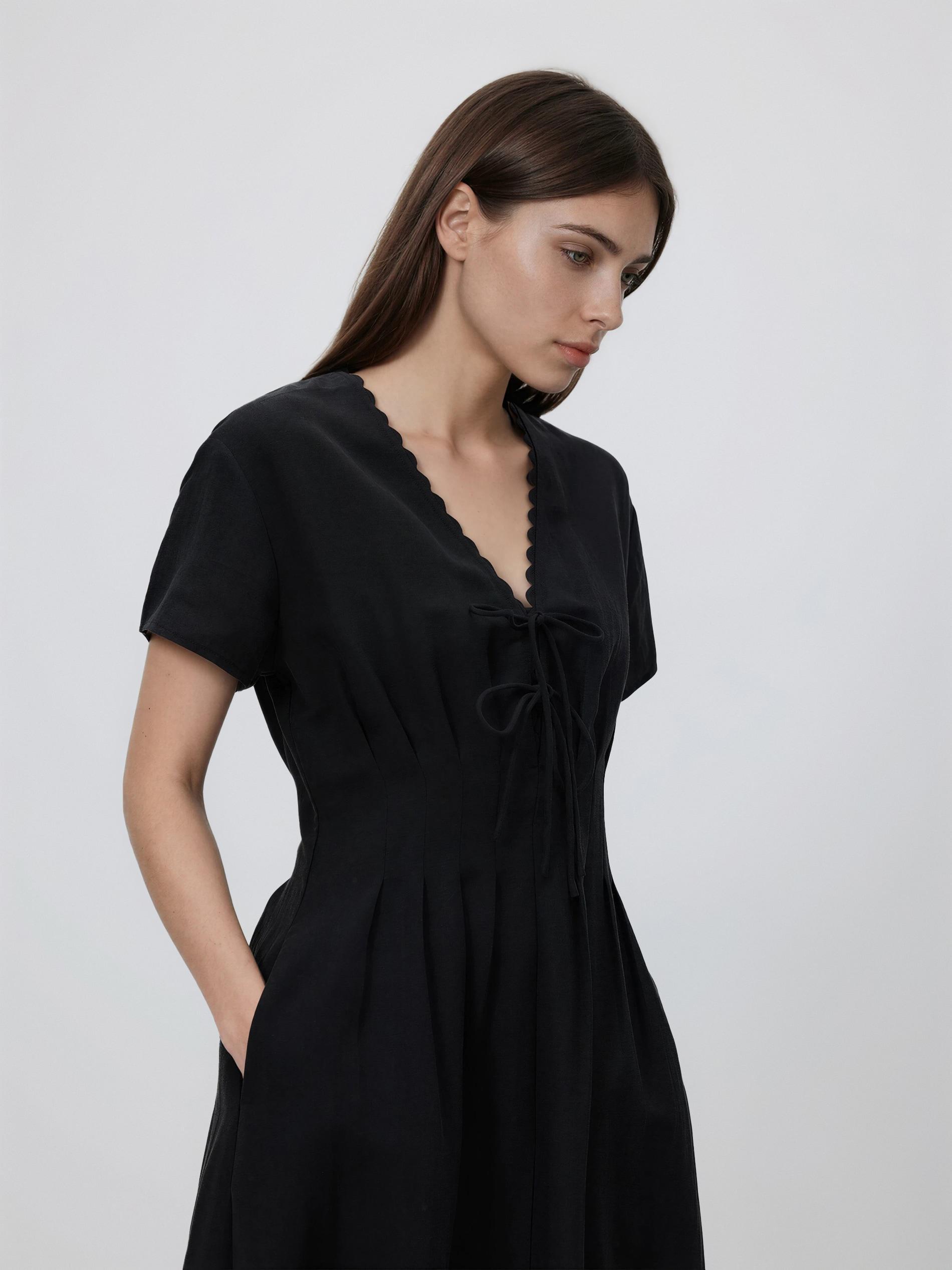 Black Lyocell Rich Midi Dress, Black, large image number 2