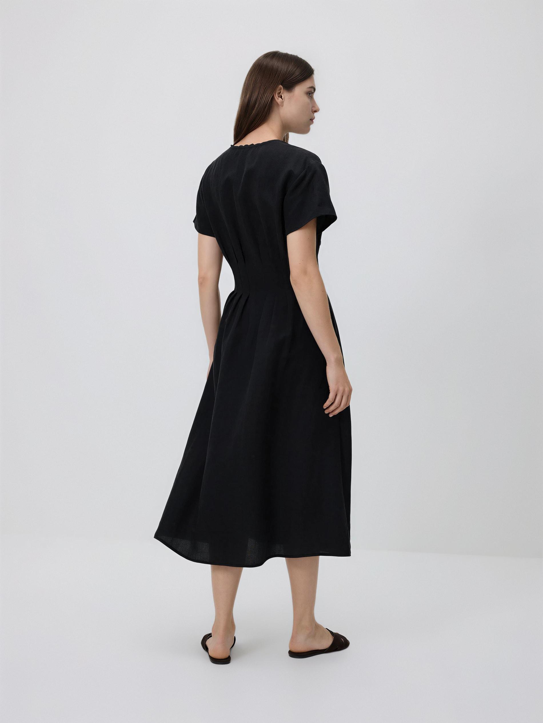 Black Lyocell Rich Midi Dress, Black, large image number 3