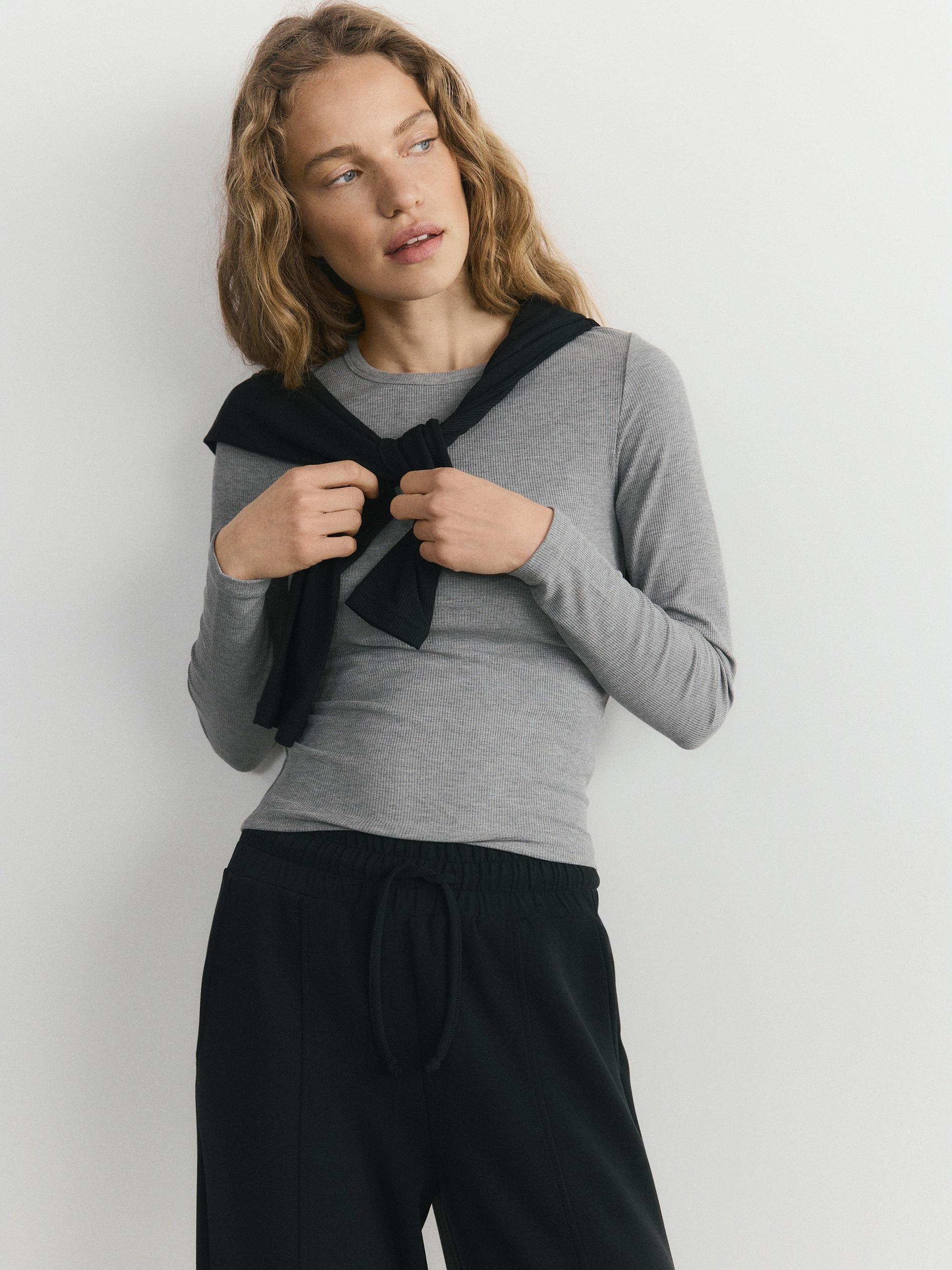 Grey Modal Rich Long Sleeve T-Shirt, Light grey, large image number 0