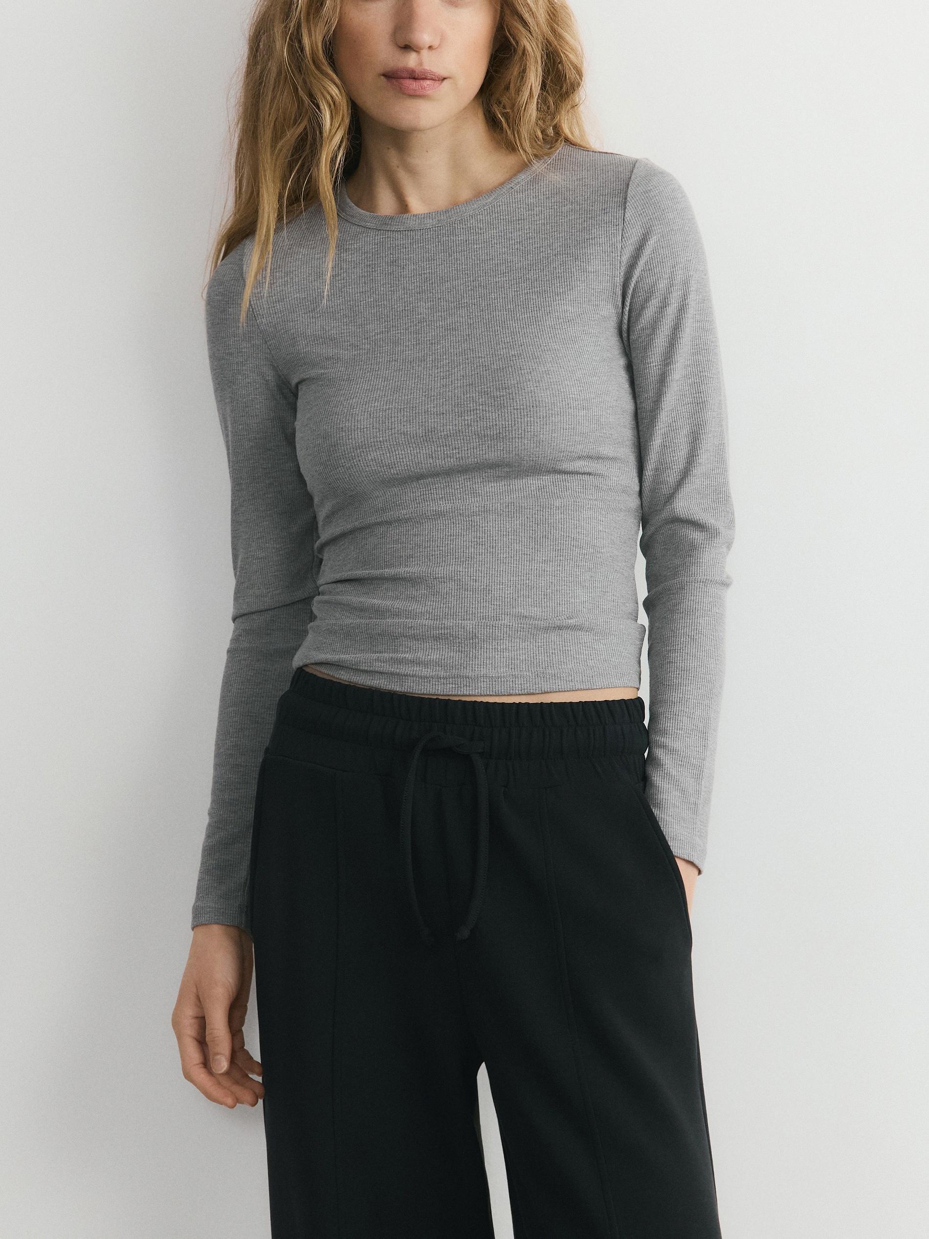 Grey Modal Rich Long Sleeve T-Shirt, Light grey, large image number 1