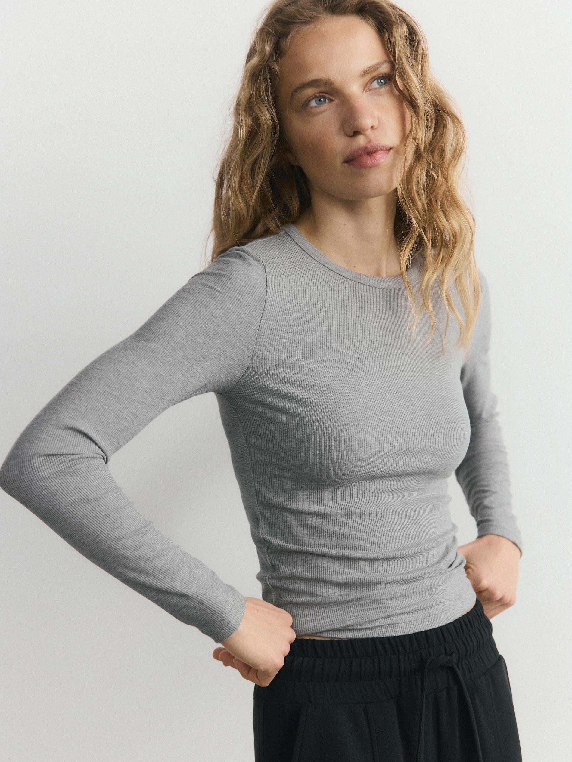 Grey Modal Rich Long Sleeve T-Shirt, Light grey, large image number 3