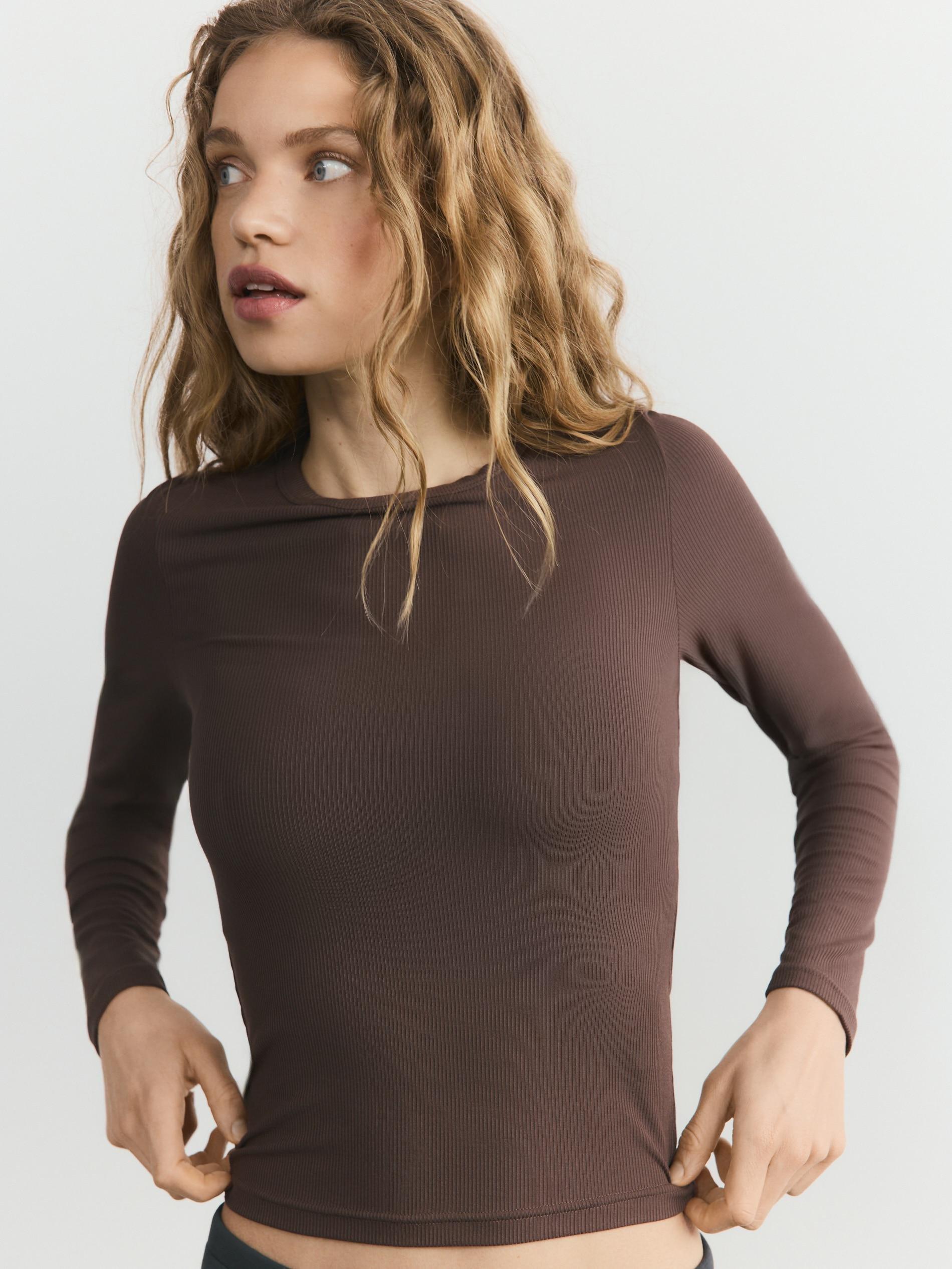 Brown Modal Rich Long Sleeve T-Shirt, Brown, large image number 1