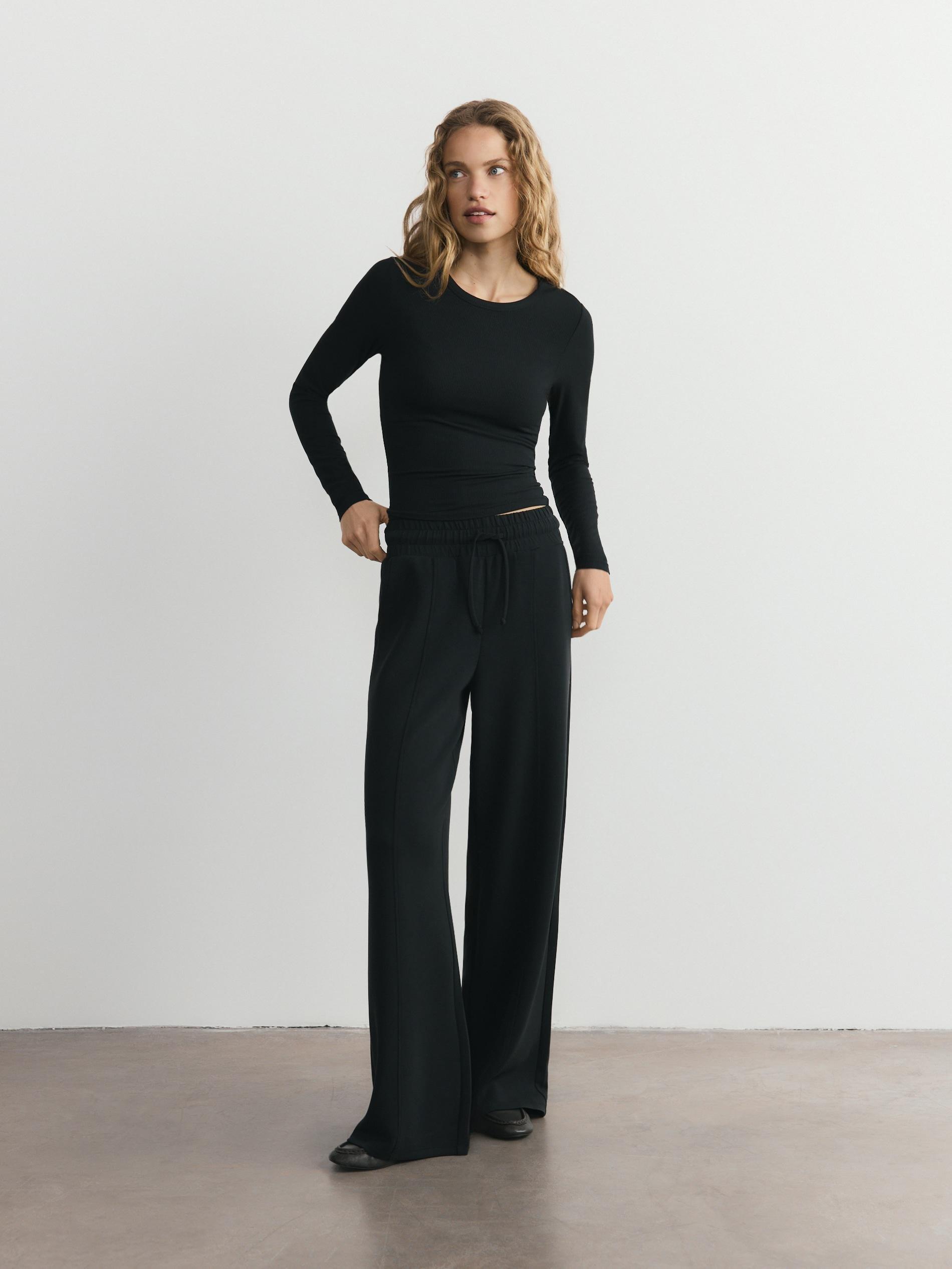 Black Modal Rich Long Sleeve T-Shirt, Black, medium