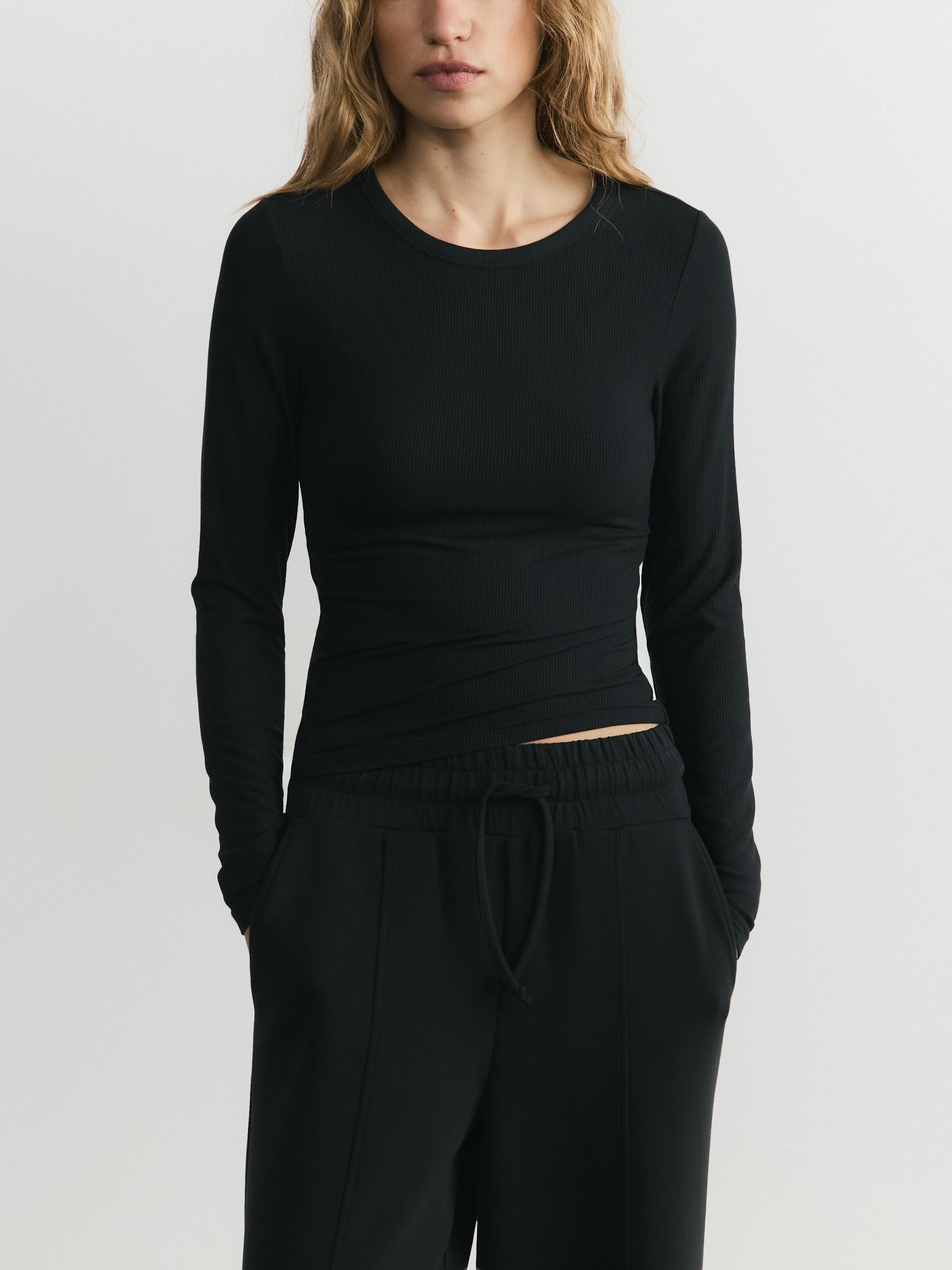 Black Modal Rich Long Sleeve T-Shirt, Black, large image number 1