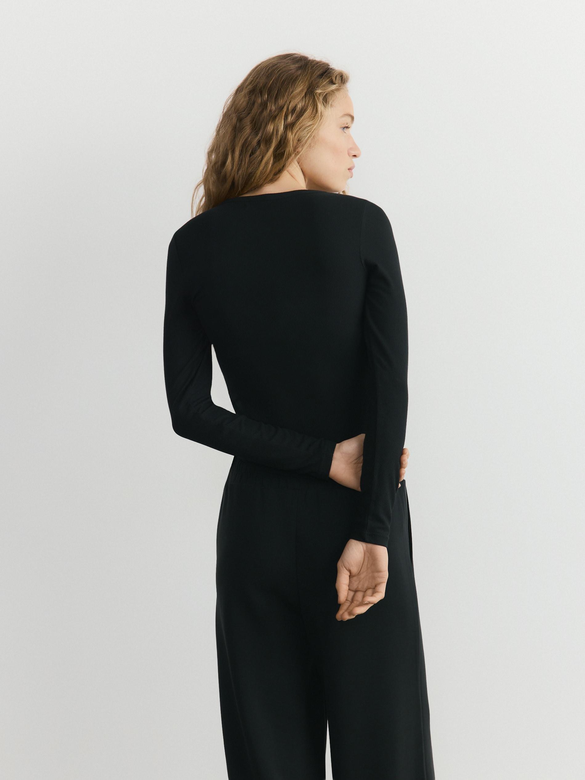 Black Modal Rich Long Sleeve T-Shirt, Black, large image number 3