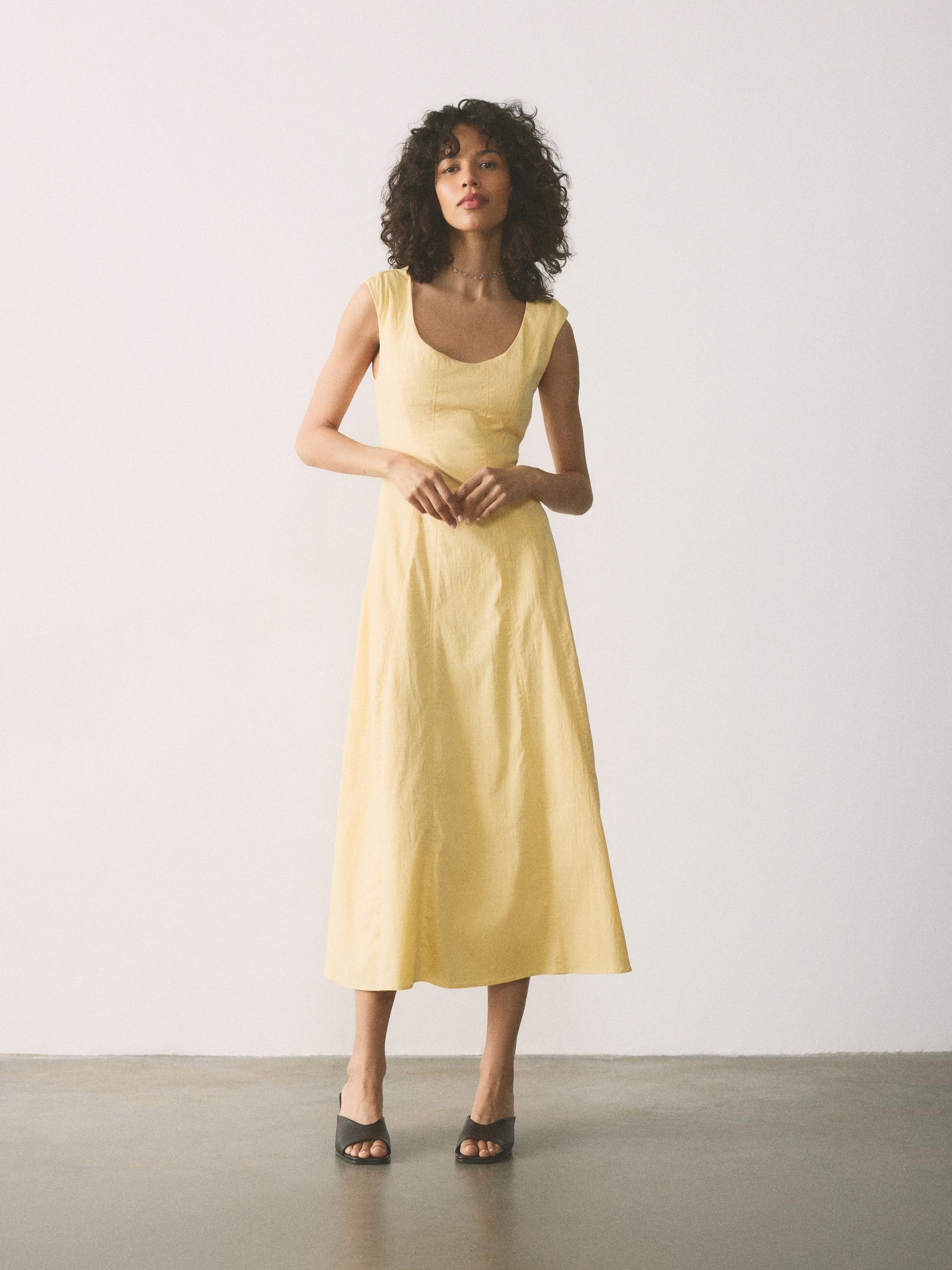 Yellow Midi Dress With Cotton, Yellow, large image number 0