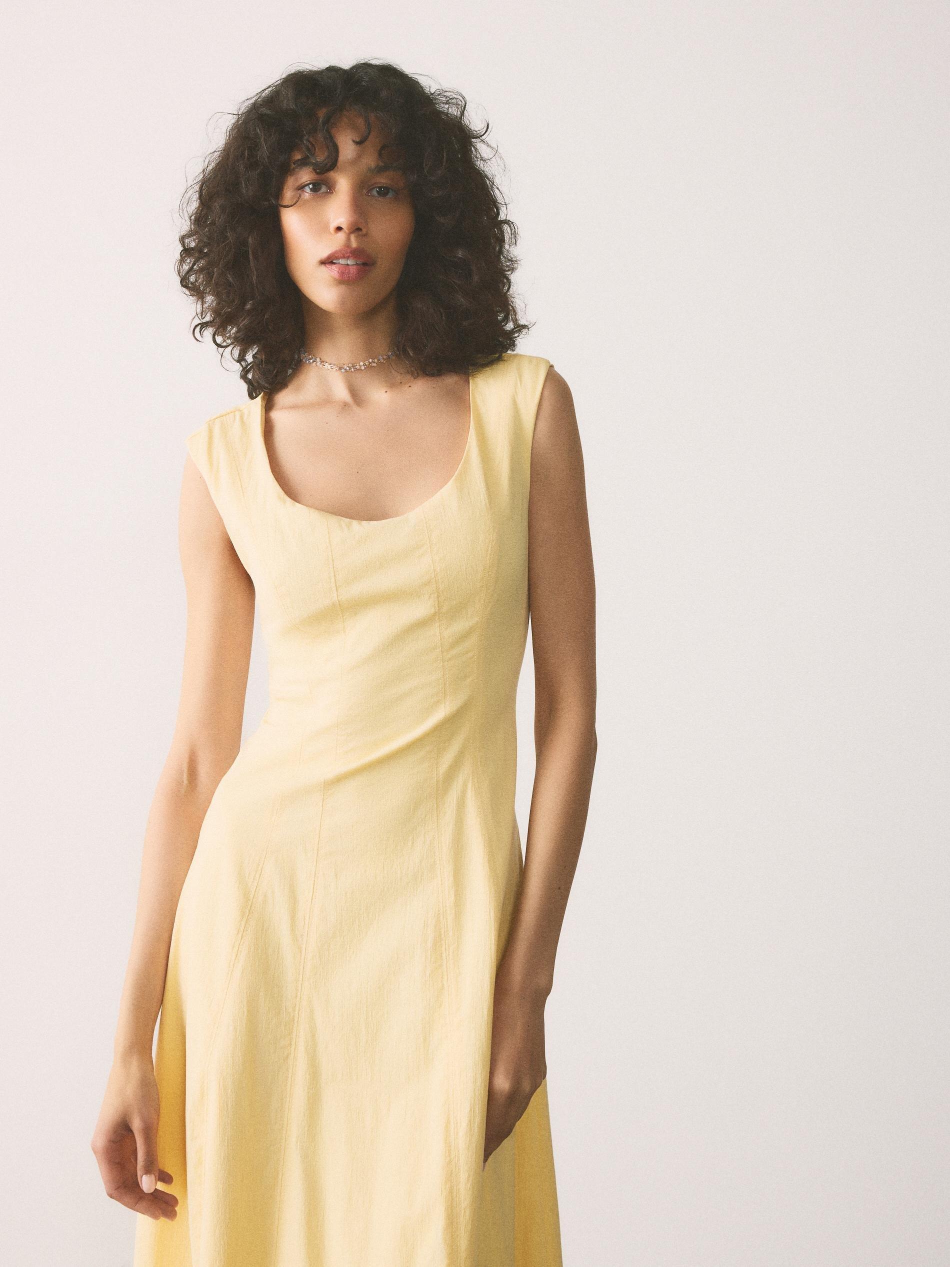 Yellow Midi Dress With Cotton, Yellow, large image number 2