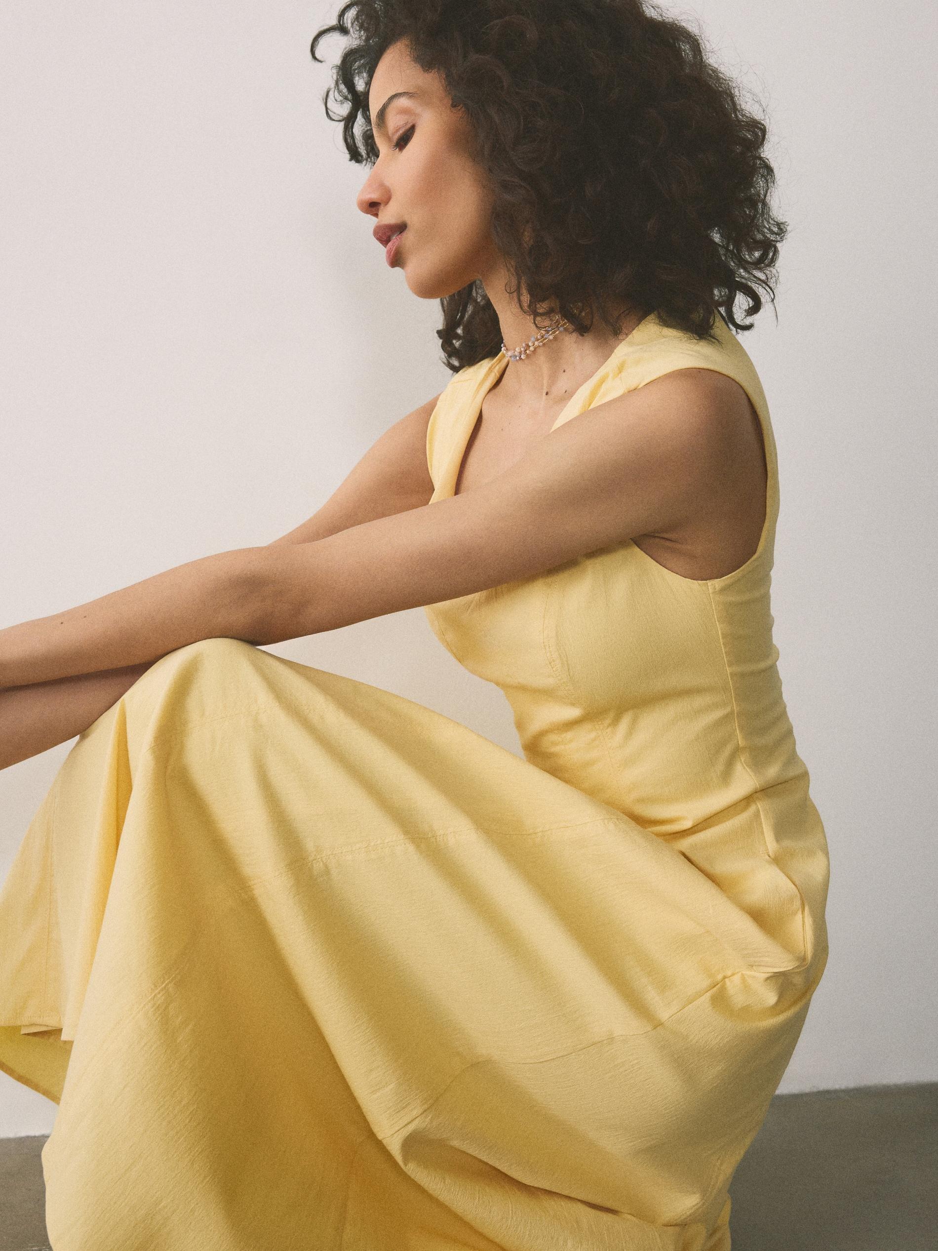 Yellow Midi Dress With Cotton, Yellow, large image number 3