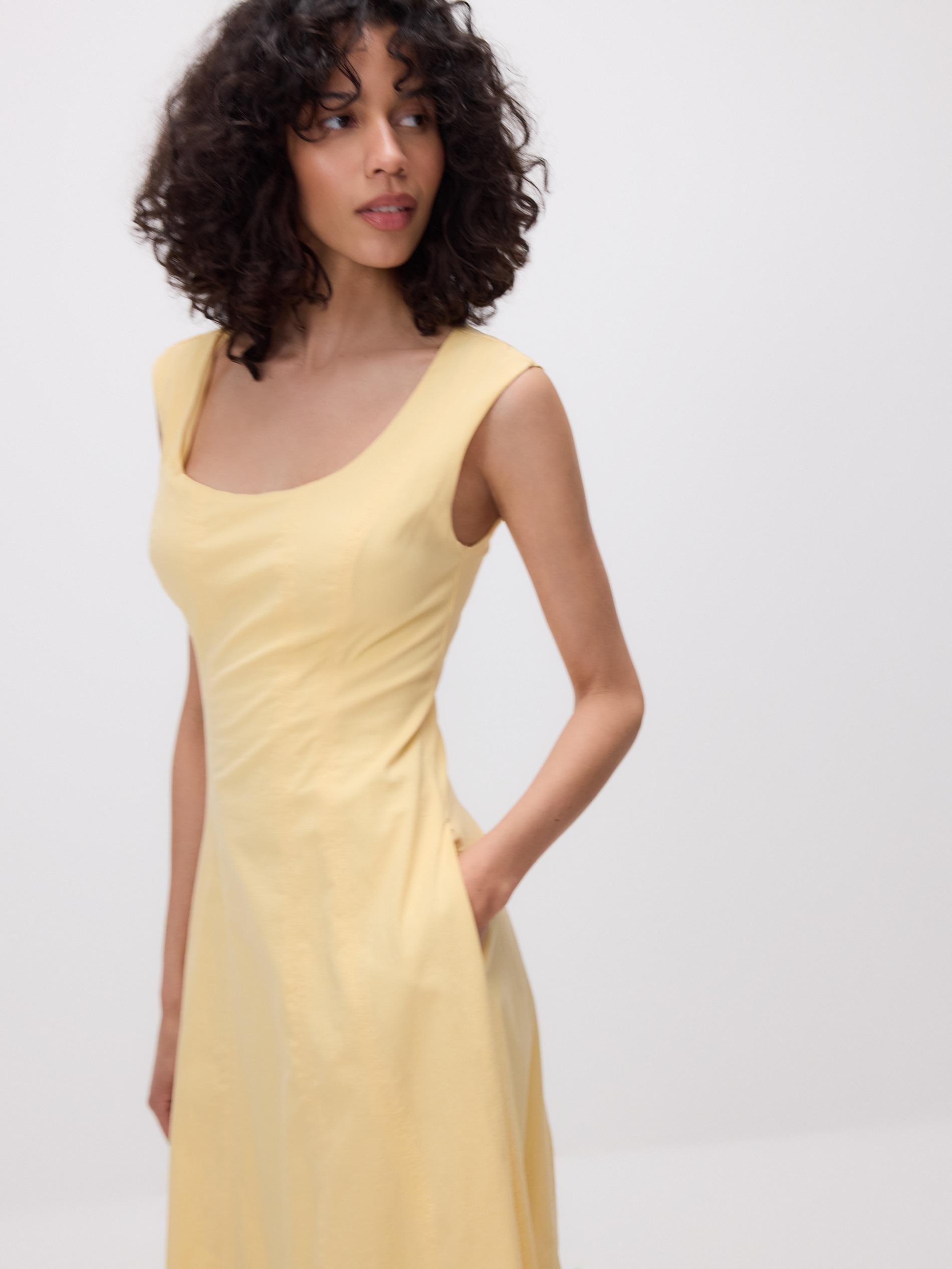 Yellow Midi Dress With Cotton, Yellow, large image number 7