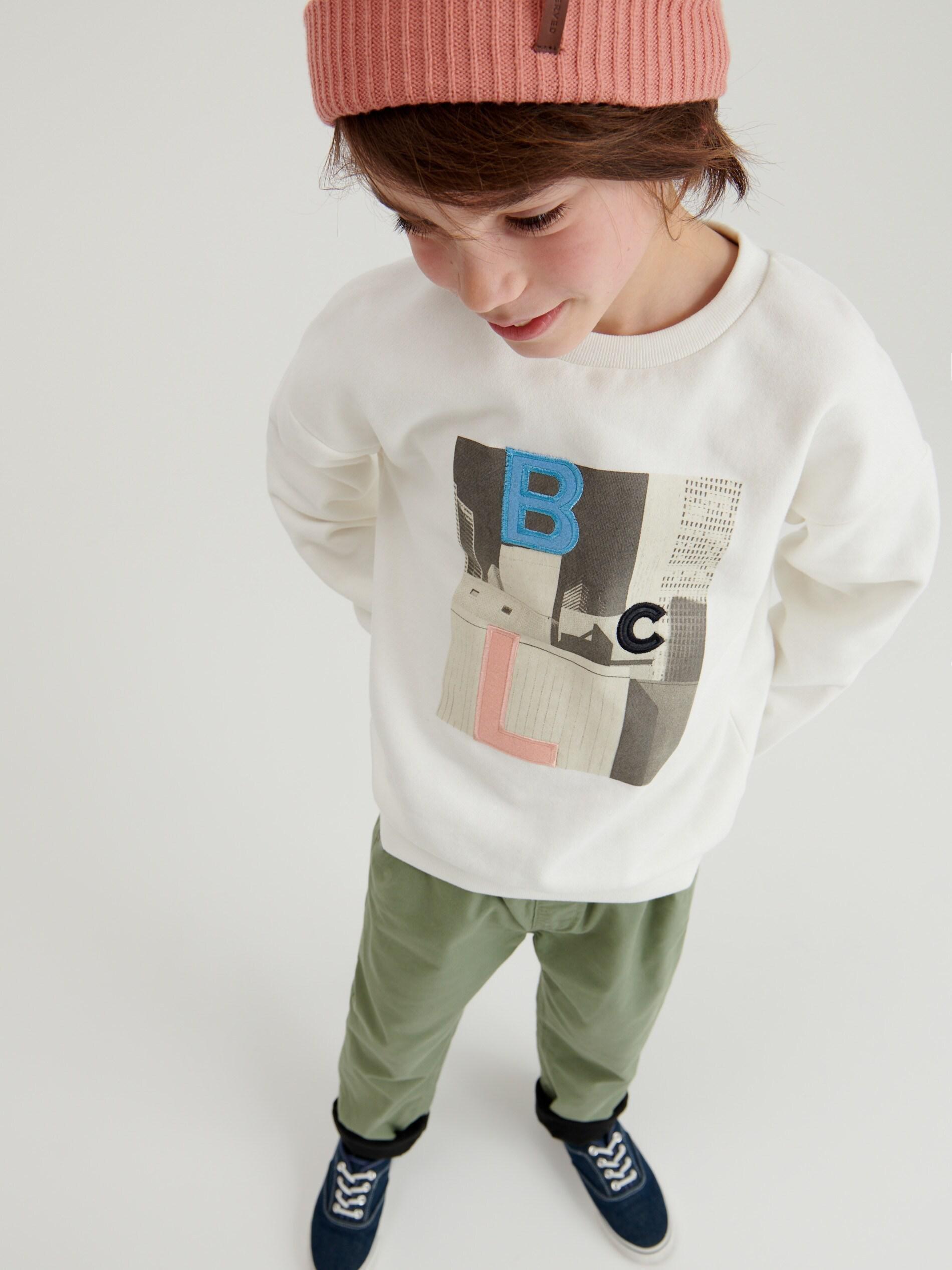 Ivory Sweatshirt With A Print And Patches, Kids Boy, , large image number 0