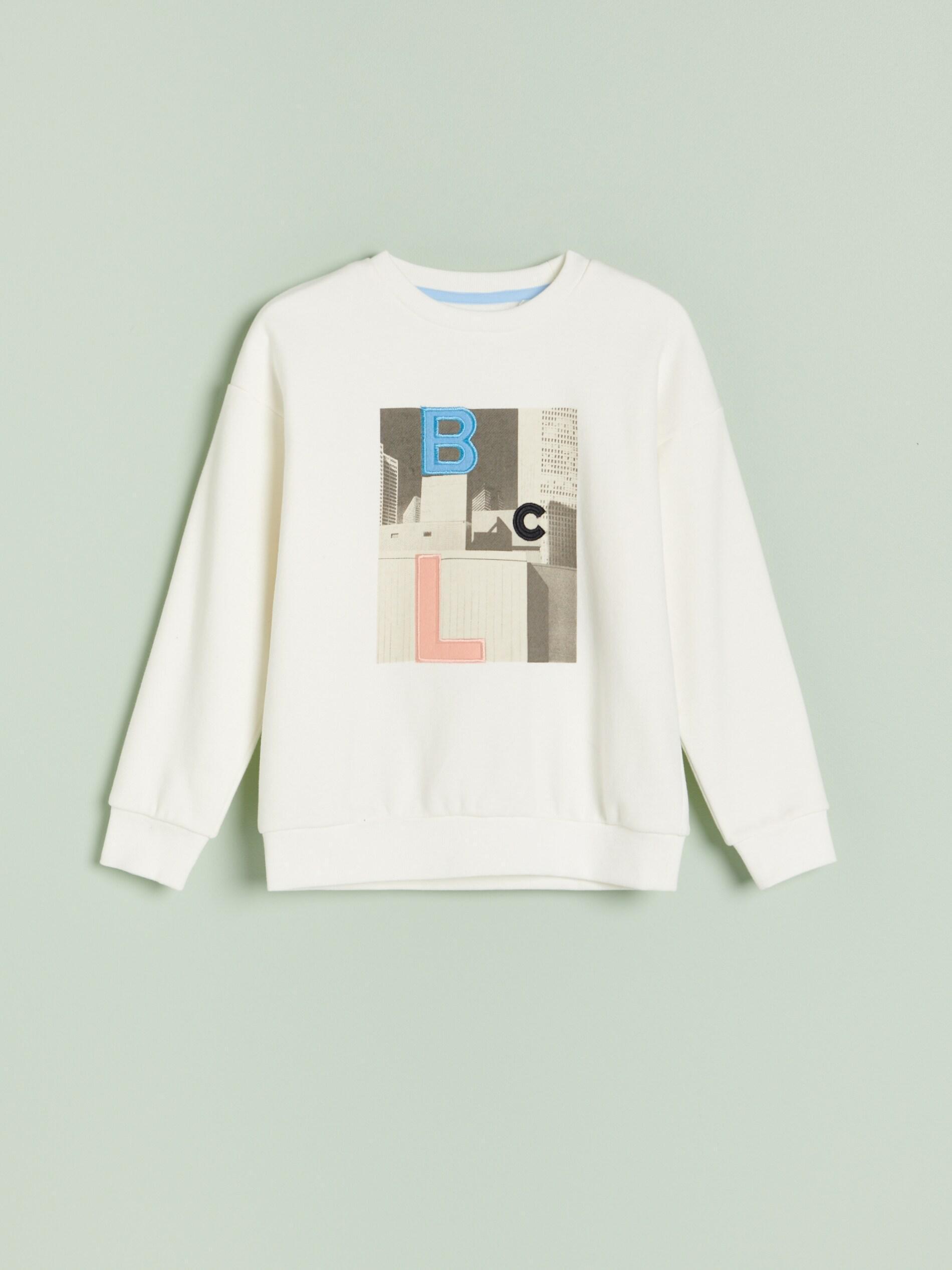 Ivory Sweatshirt With A Print And Patches, Kids Boy, , large image number 1