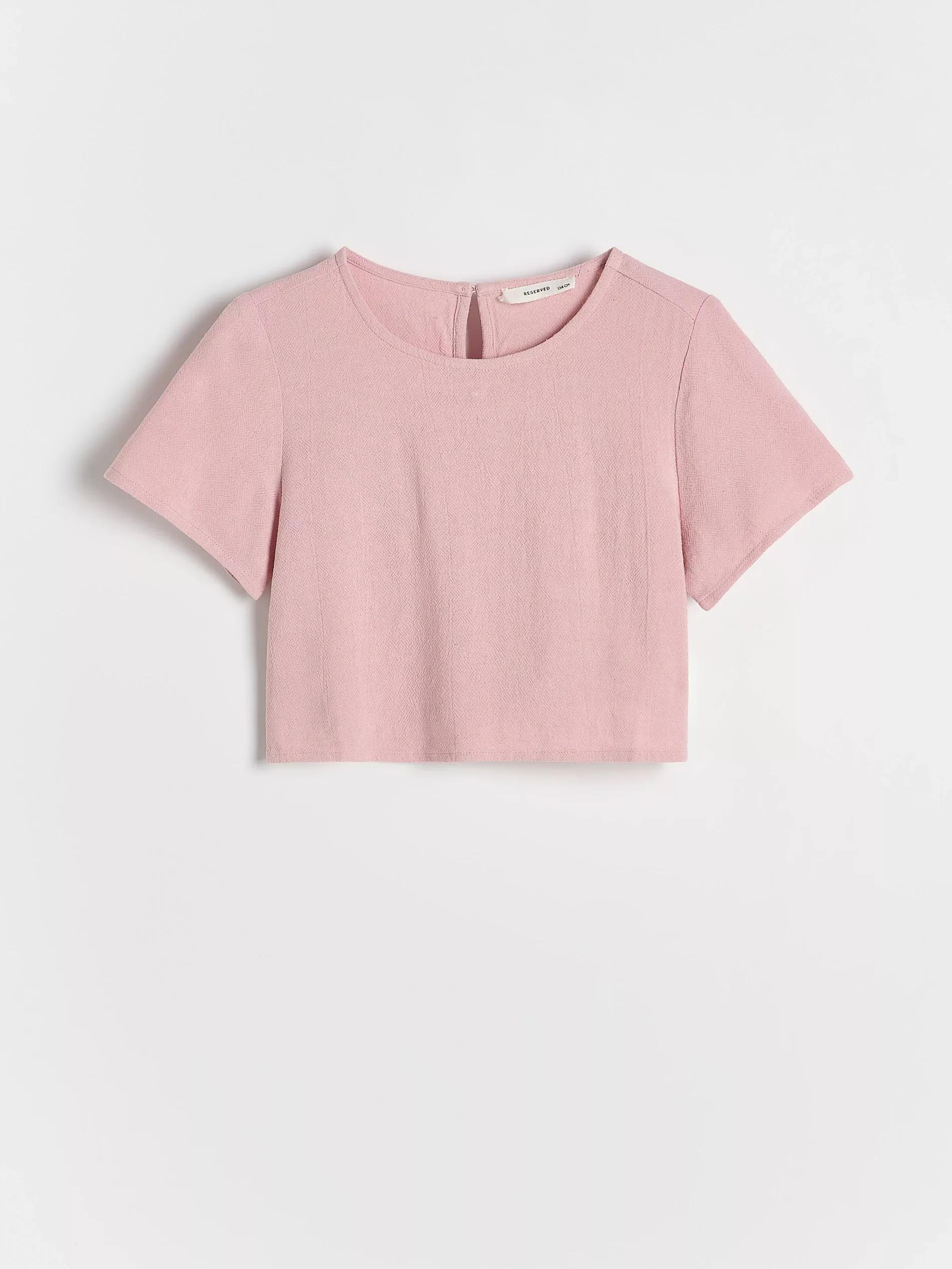 Pink Viscose Blouse With Linen Blend, Pink, medium