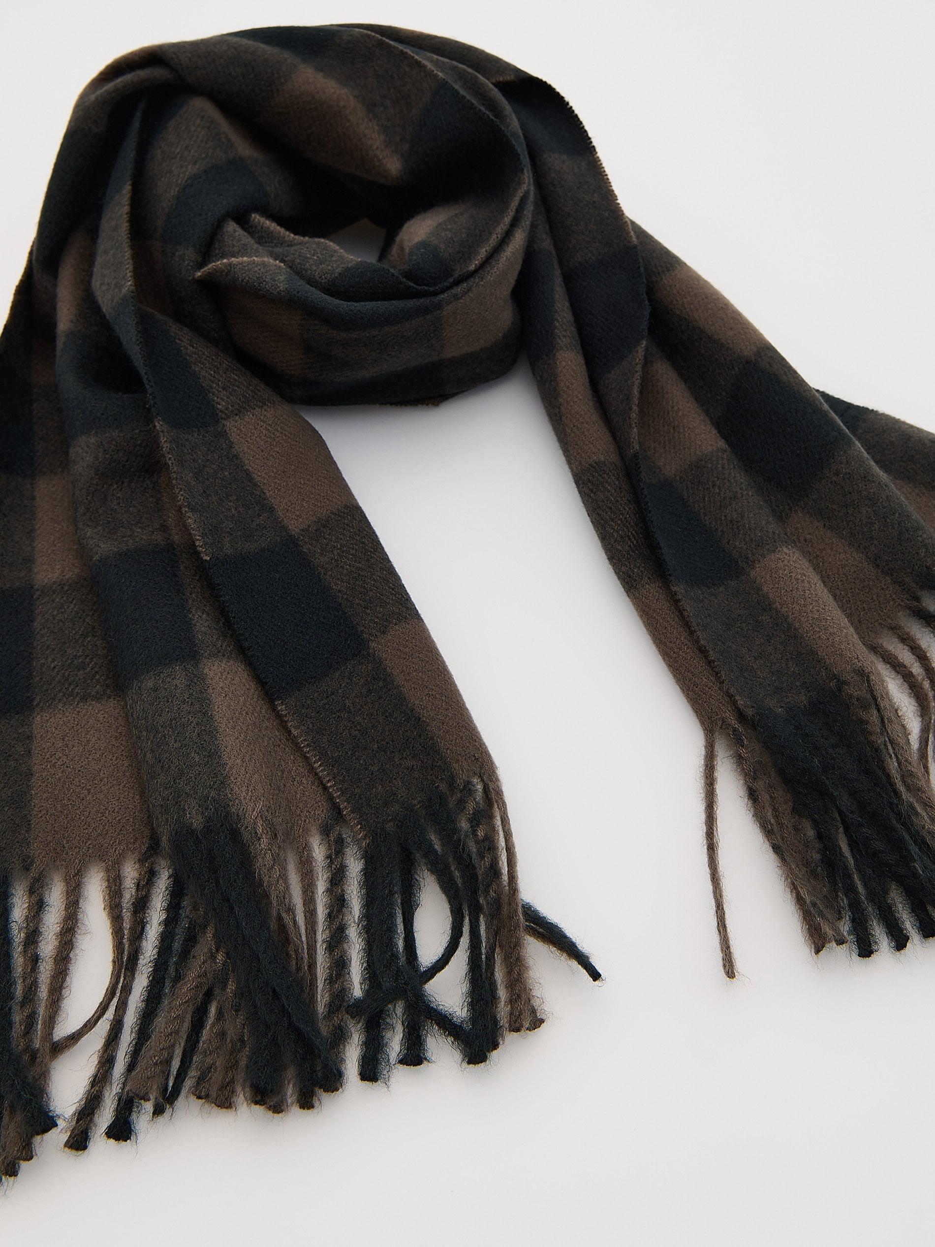 Brown Plaid Scarf With Fringes, Brown, large image number 2
