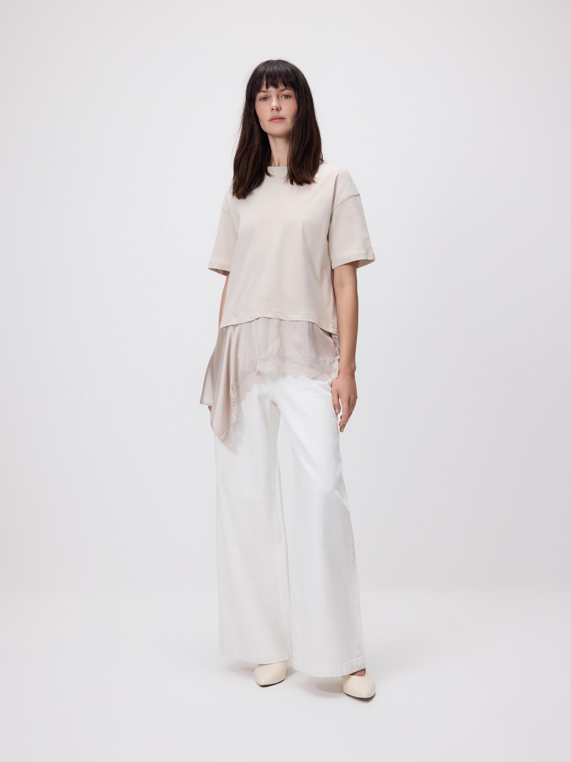 Beige Asymmetrical T-Shirt, Ivory, large image number 0