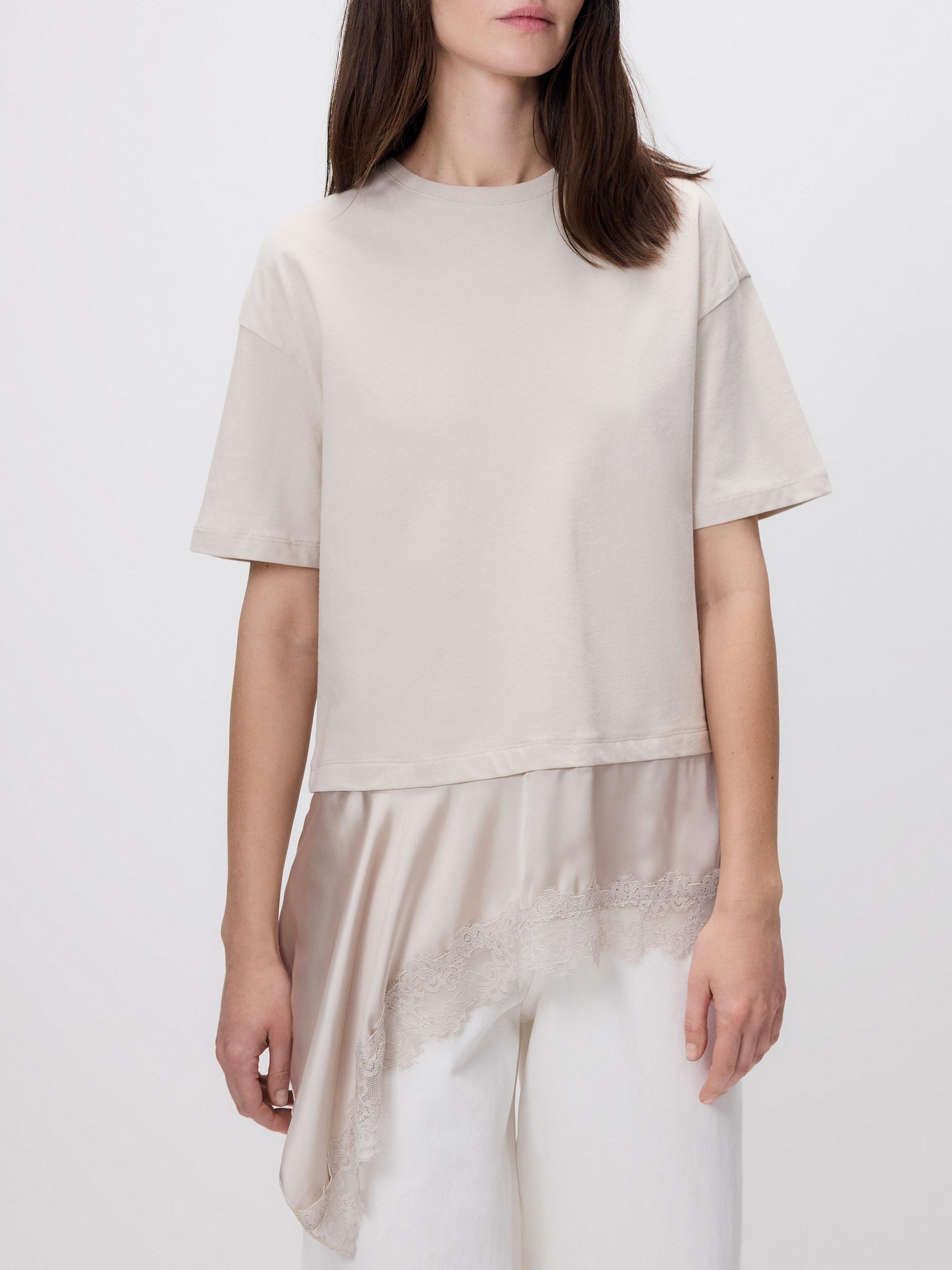 Beige Asymmetrical T-Shirt, Ivory, medium