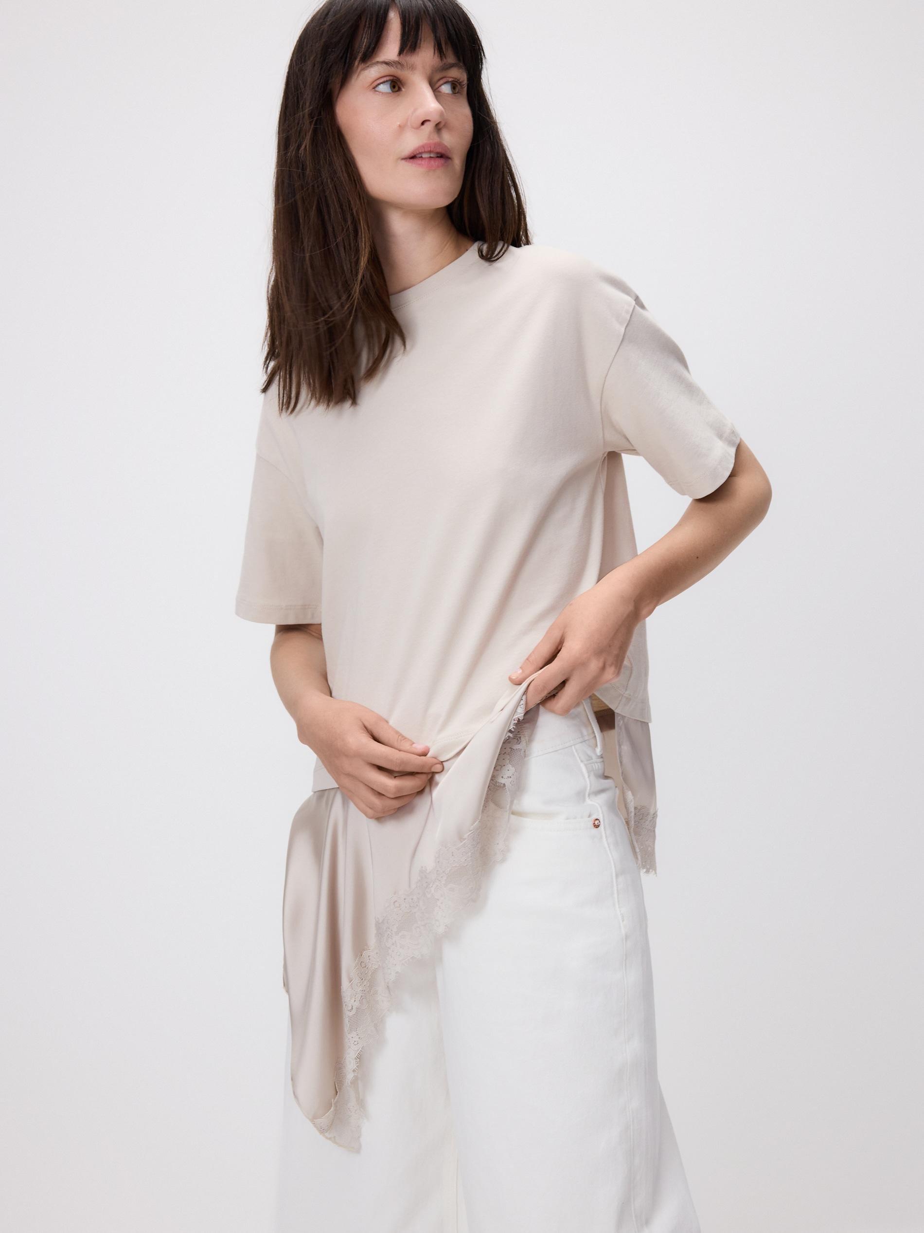 Beige Asymmetrical T-Shirt, Ivory, medium