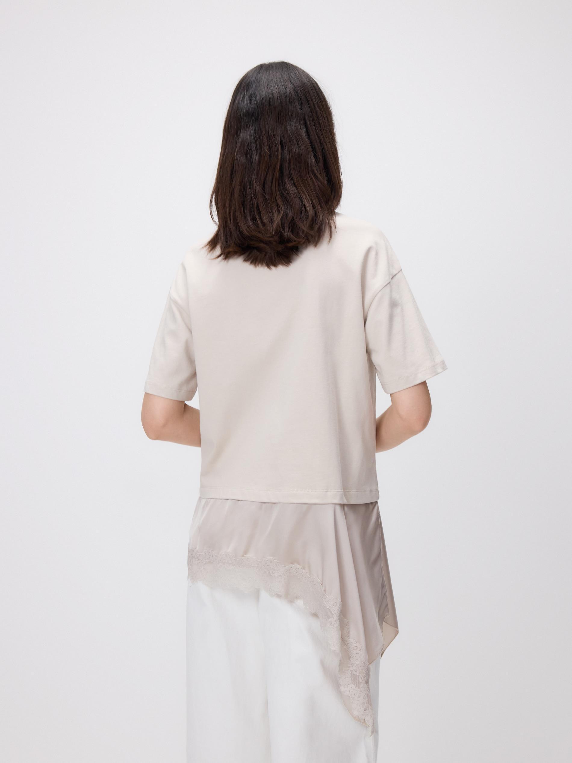 Beige Asymmetrical T-Shirt, Ivory, large image number 3
