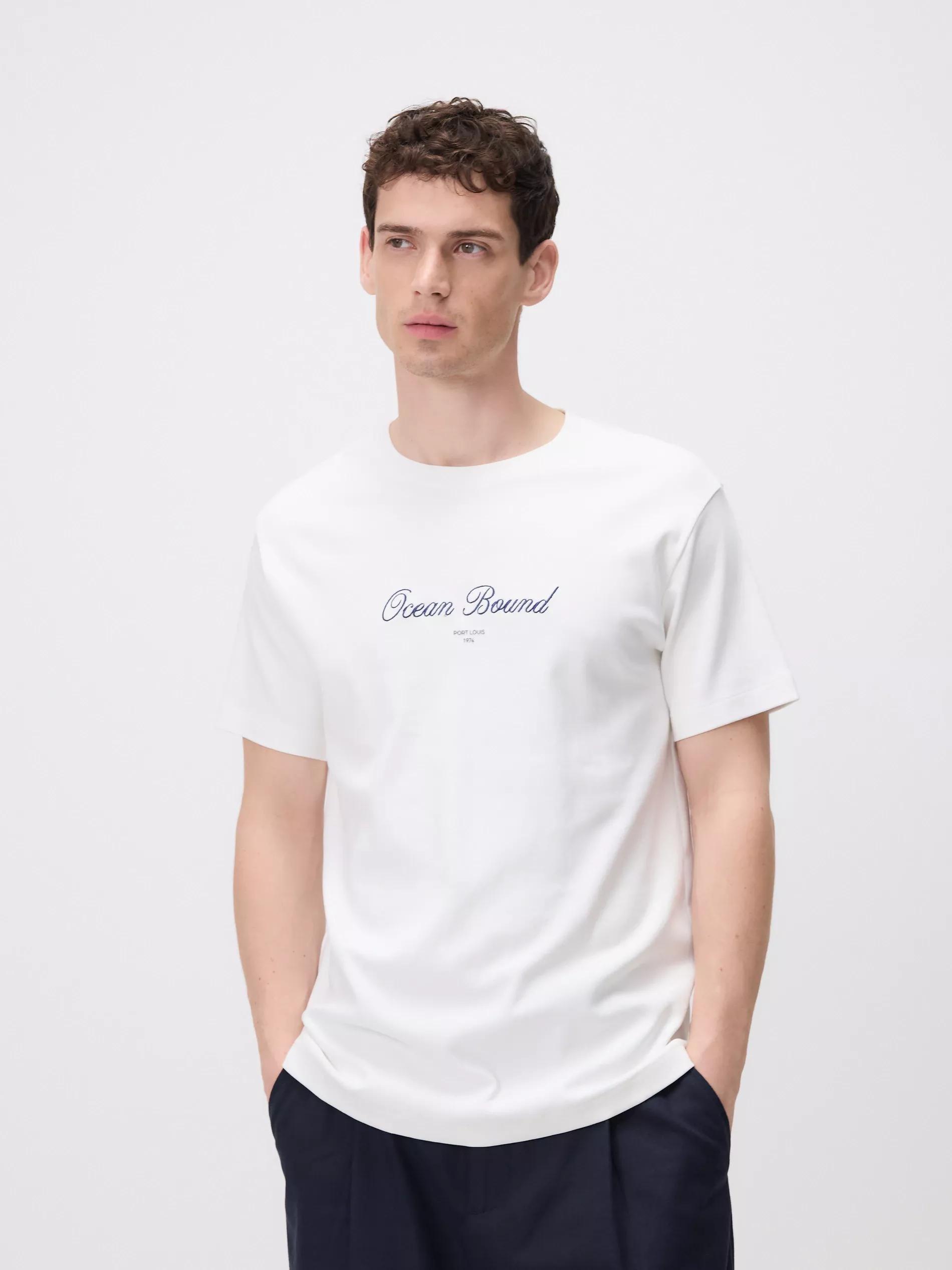 Cream Regular Fit T-Shirt With Embroidery, Ivory, large image number 0