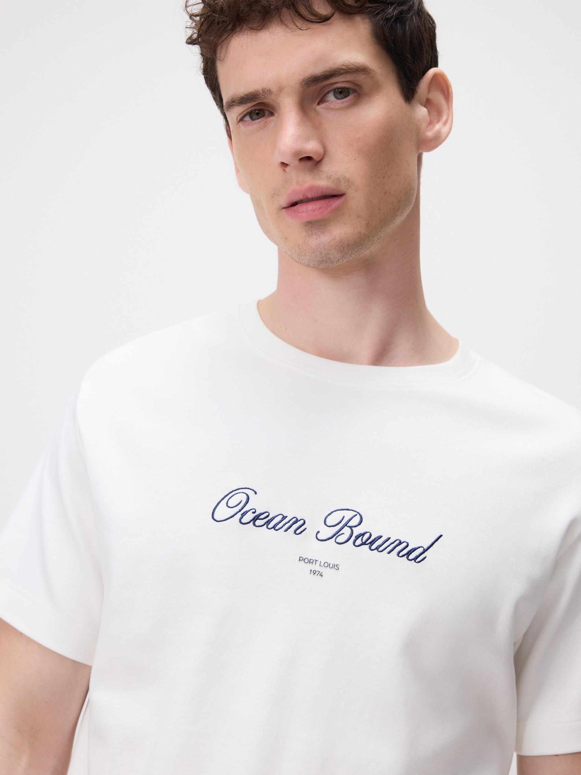 Cream Regular Fit T-Shirt With Embroidery, Ivory, large image number 2