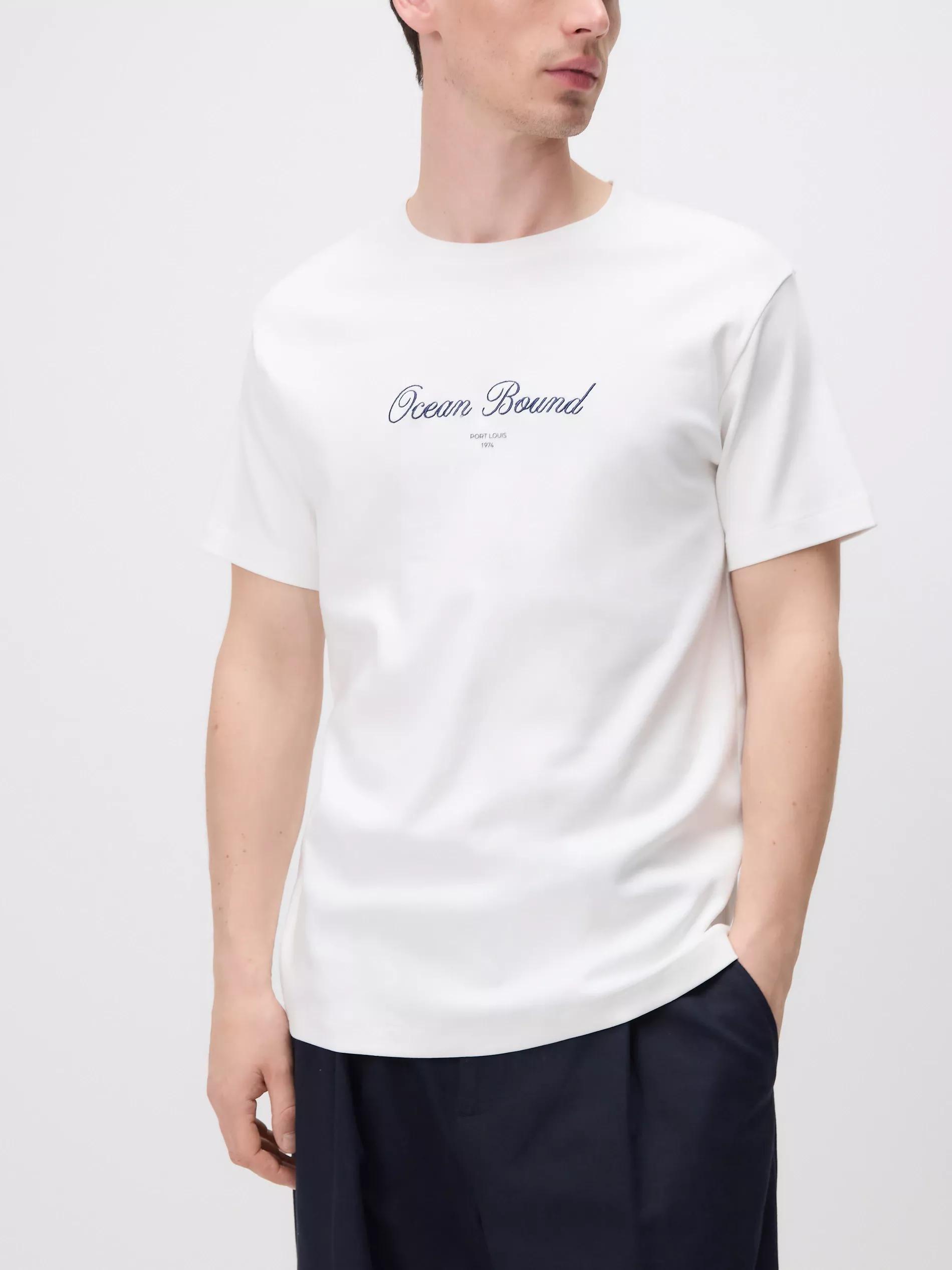 Cream Regular Fit T-Shirt With Embroidery, Ivory, large image number 3