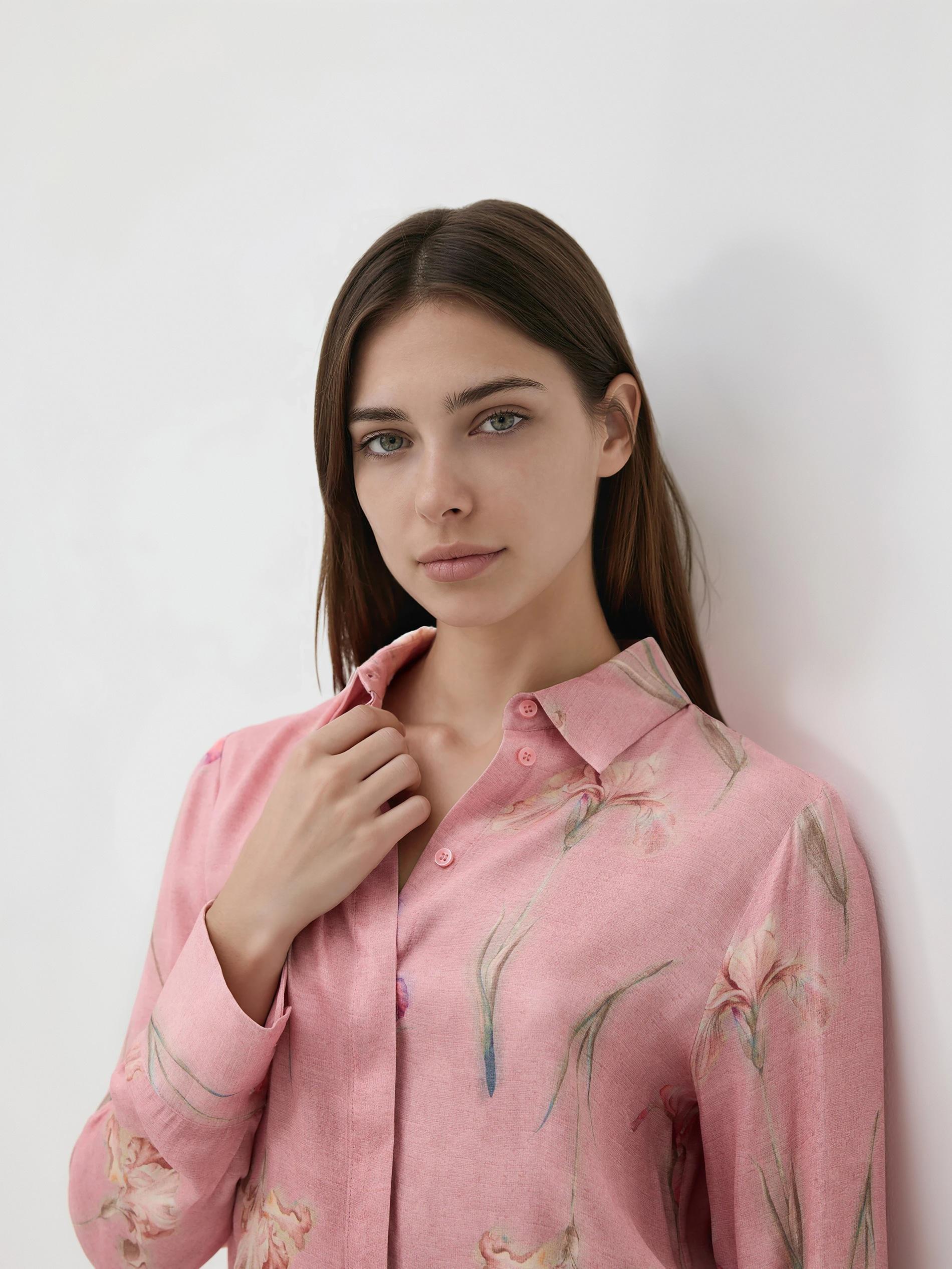 Pink Viscose Shirt In Floral Print, Pink, large image number 0