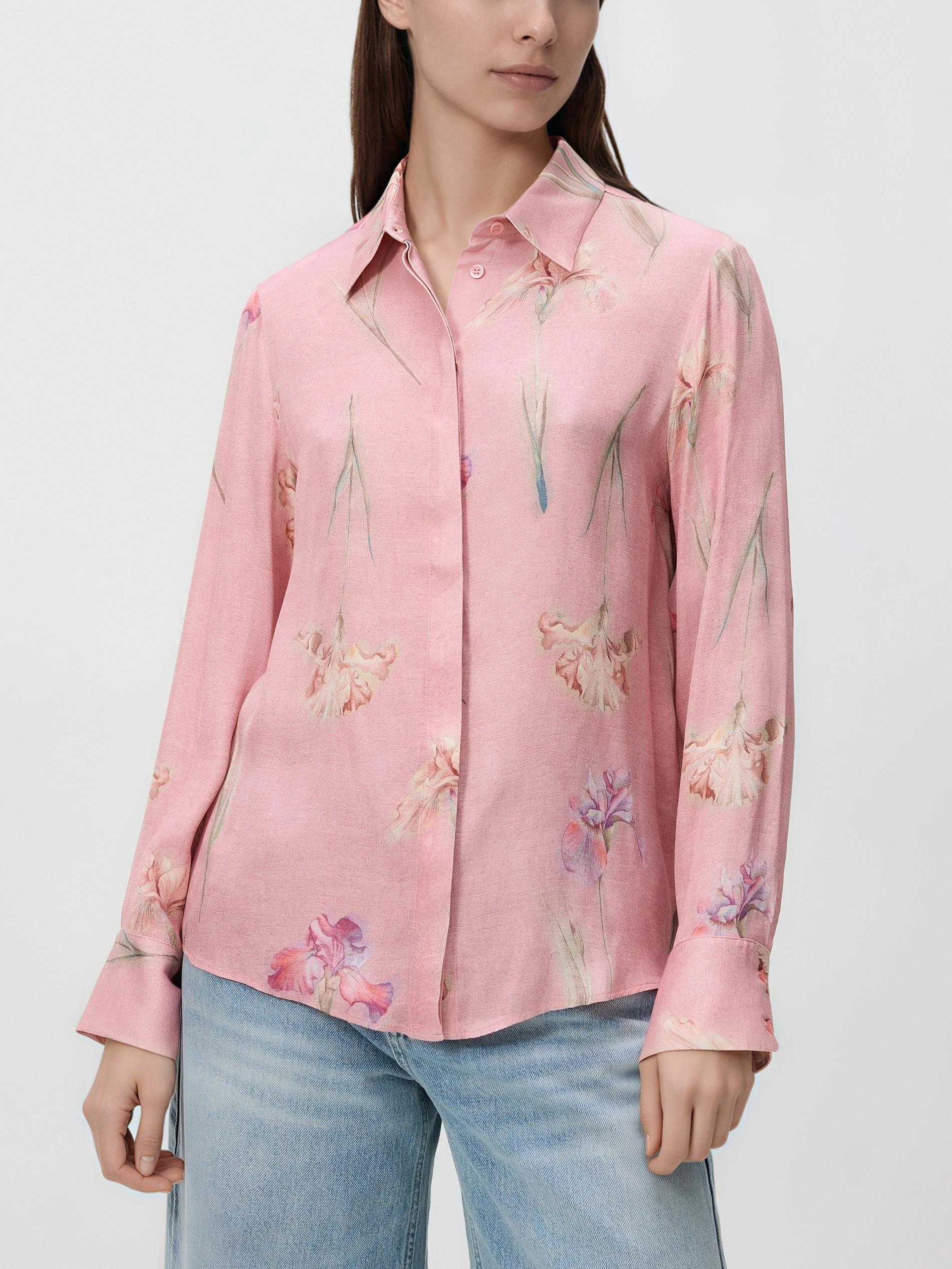 Pink Viscose Shirt In Floral Print, Pink, large image number 1