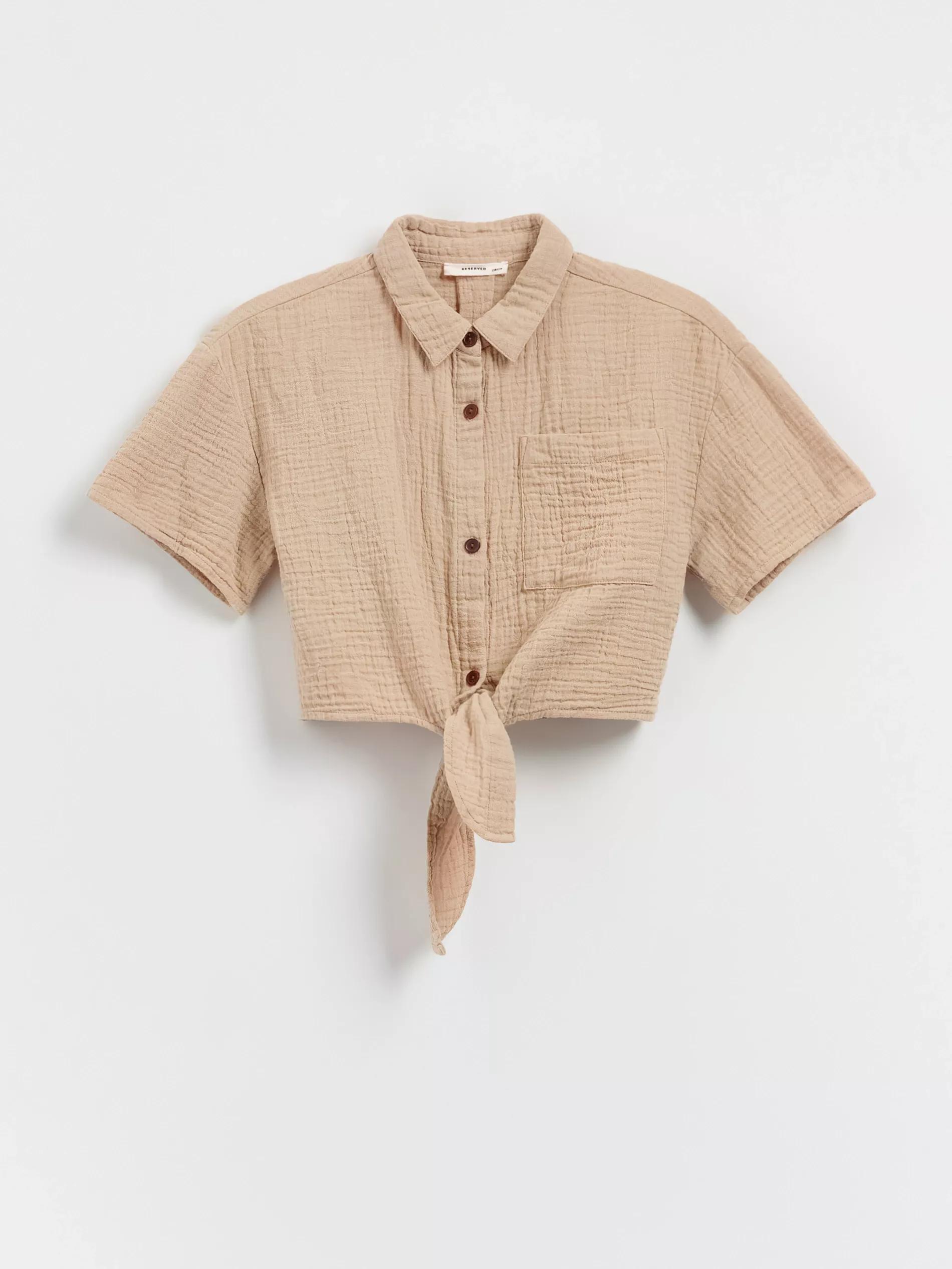 Beige Muslin Tie-Front Shirt, , large image number 1