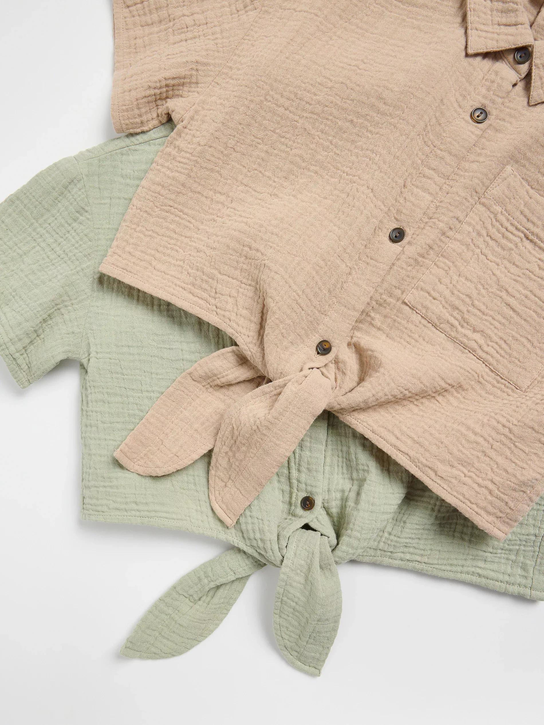 Beige Muslin Tie-Front Shirt, , large image number 2